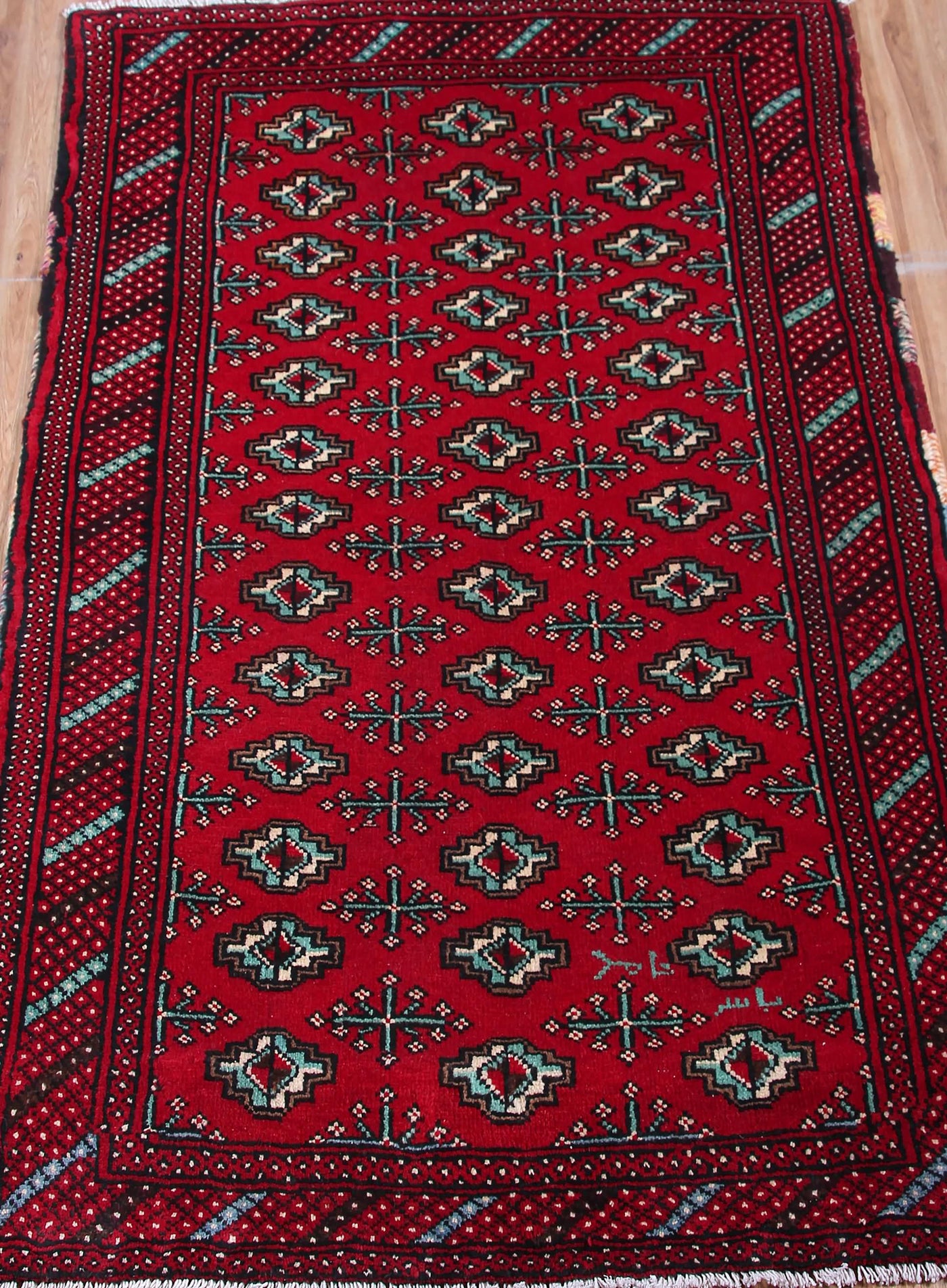 Vintage Turkmen Persian Rug – Claret Mosaic