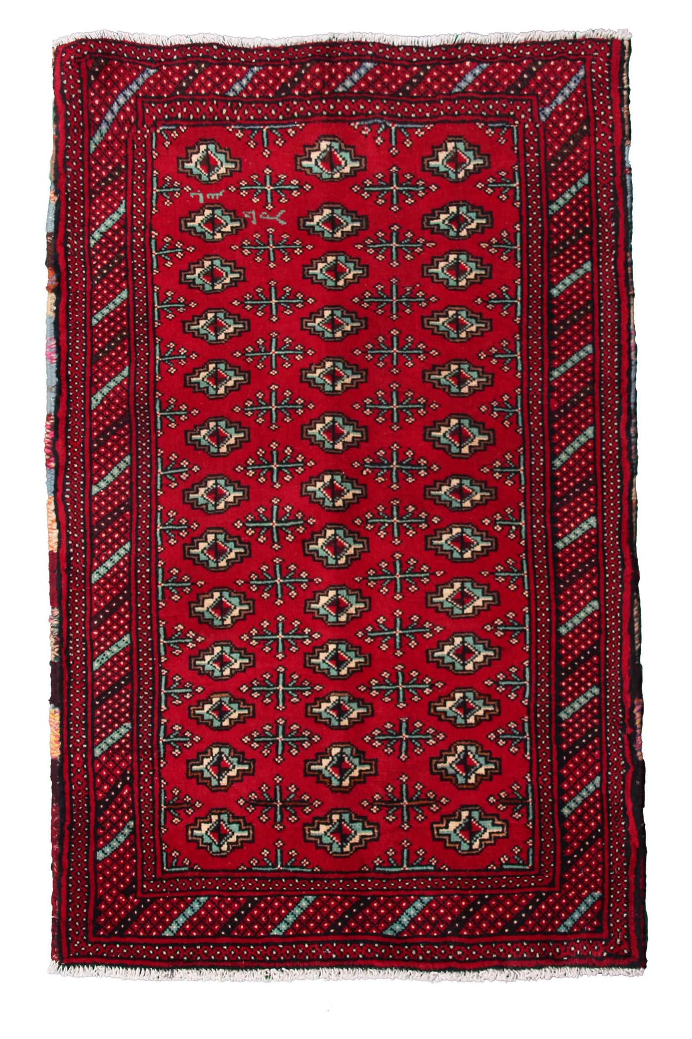 Vintage Turkmen Persian Rug – Claret Mosaic