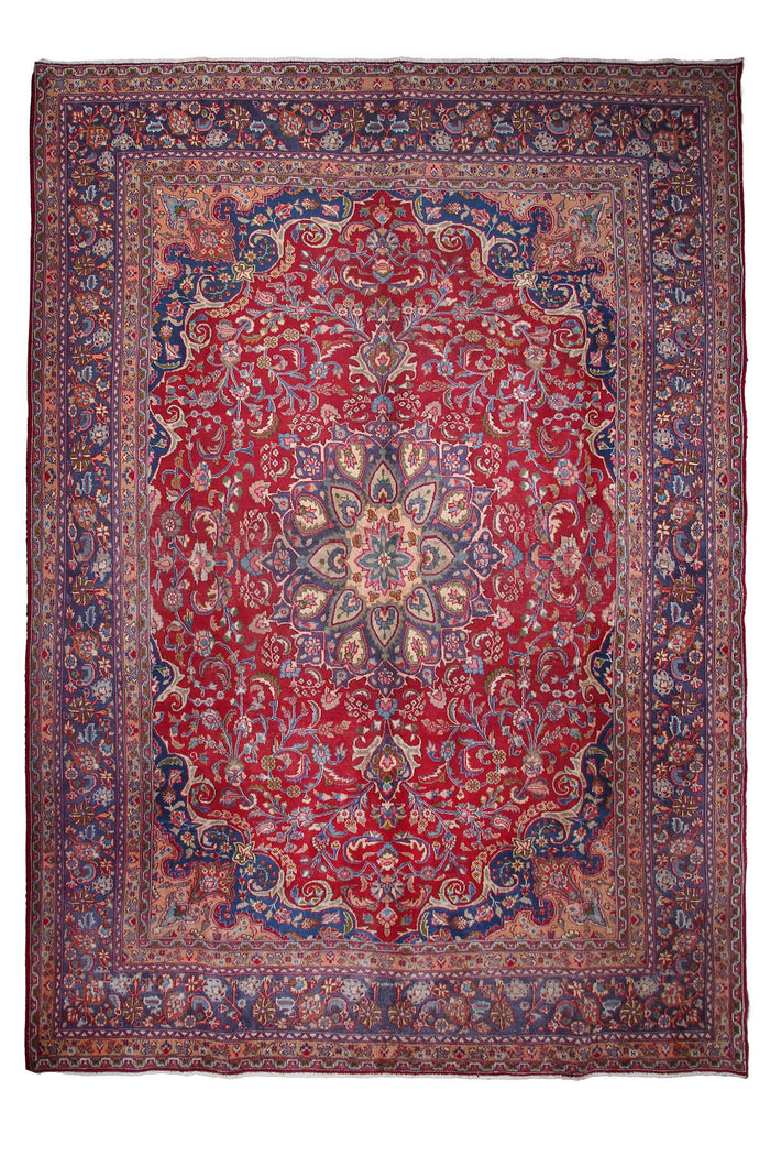 Vintage Sabzevar Rug – Sapphire Blossom