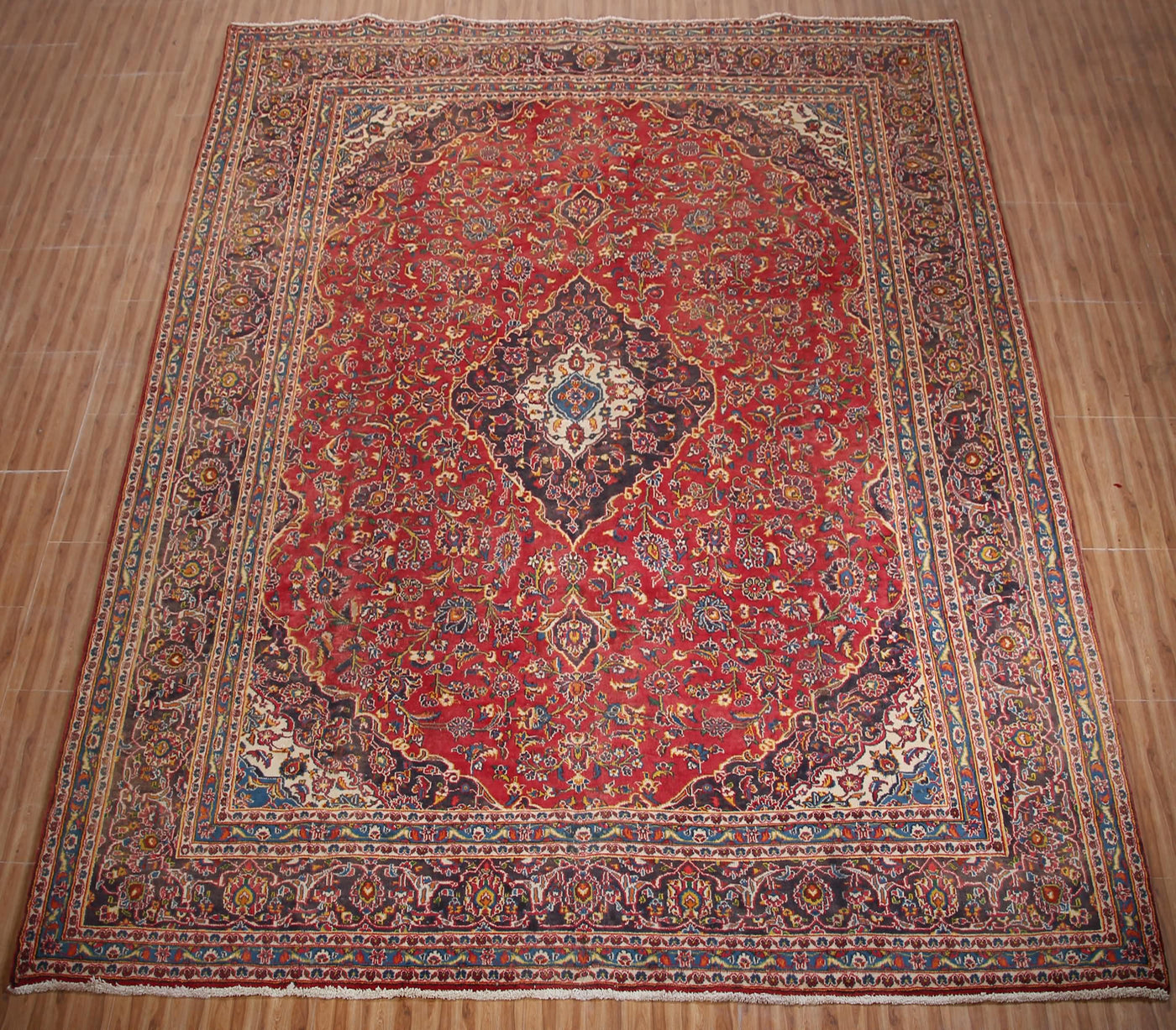 Vintage Mashad Persian Rug – Aqua Emblem
