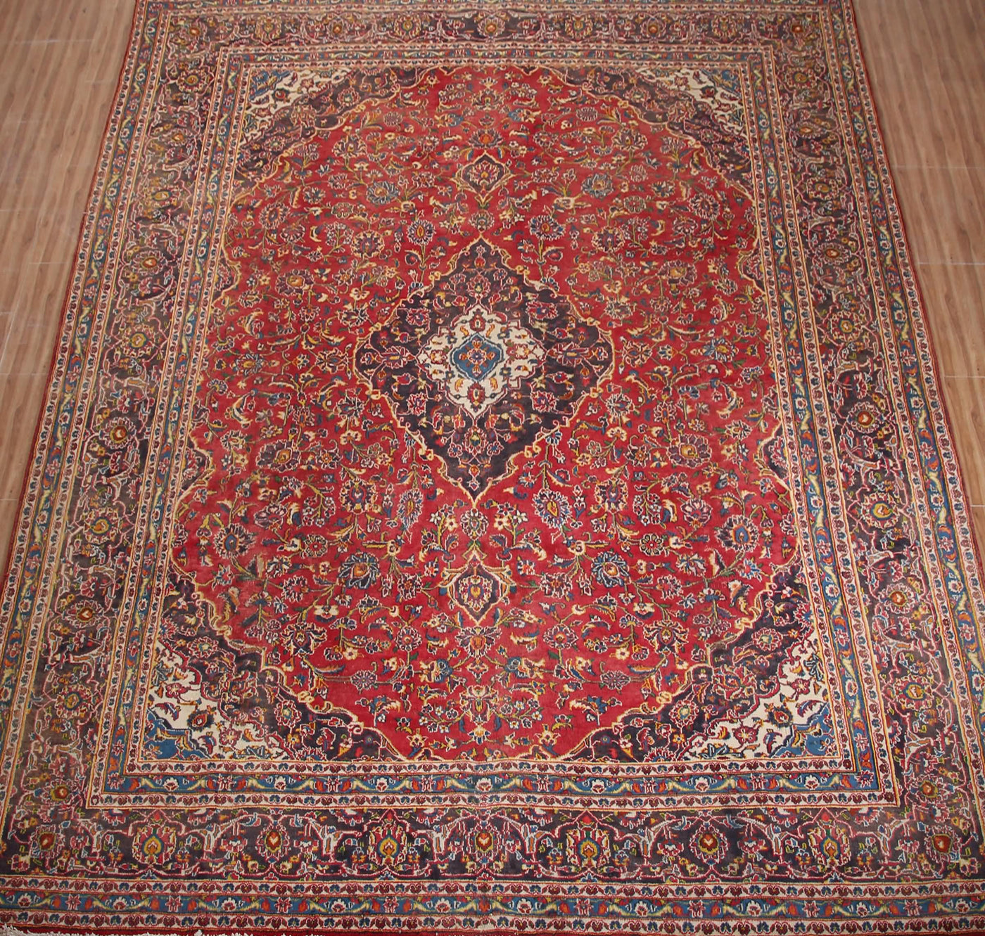 Vintage Mashad Persian Rug – Aqua Emblem