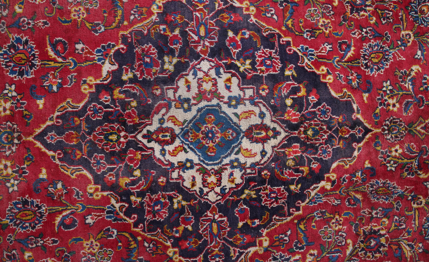 Vintage Mashad Persian Rug – Aqua Emblem