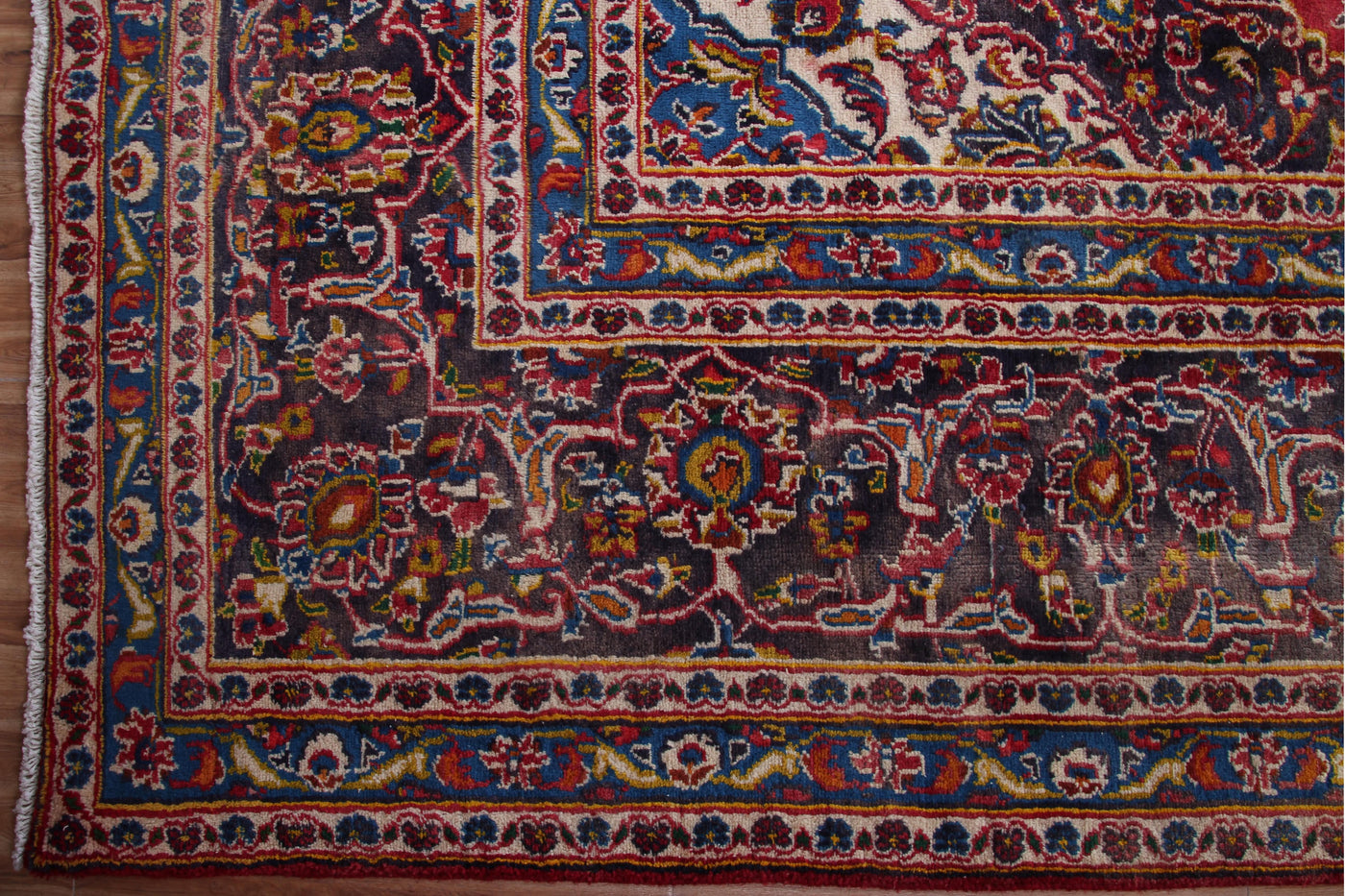 Vintage Mashad Persian Rug – Aqua Emblem