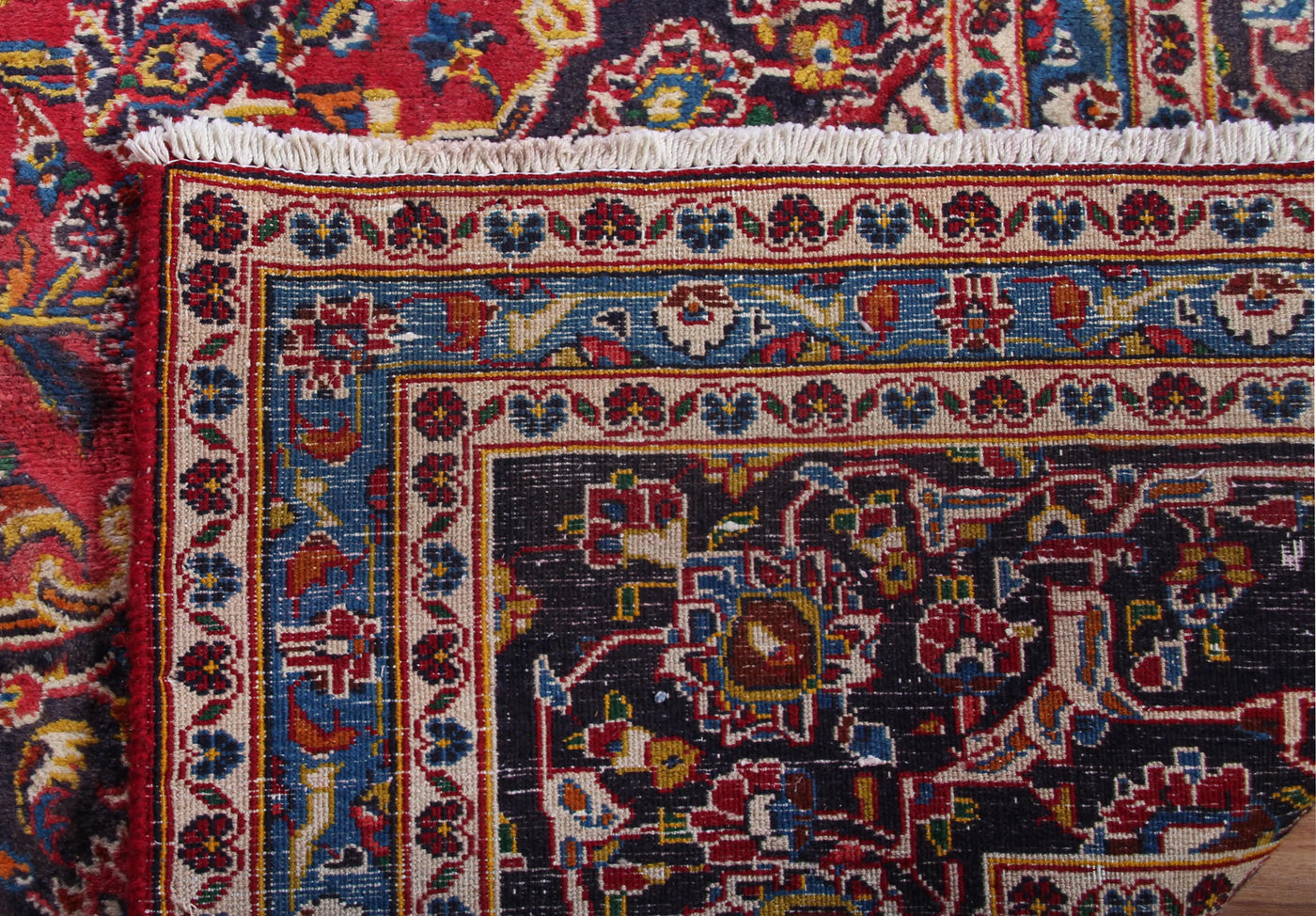 Vintage Mashad Persian Rug – Aqua Emblem