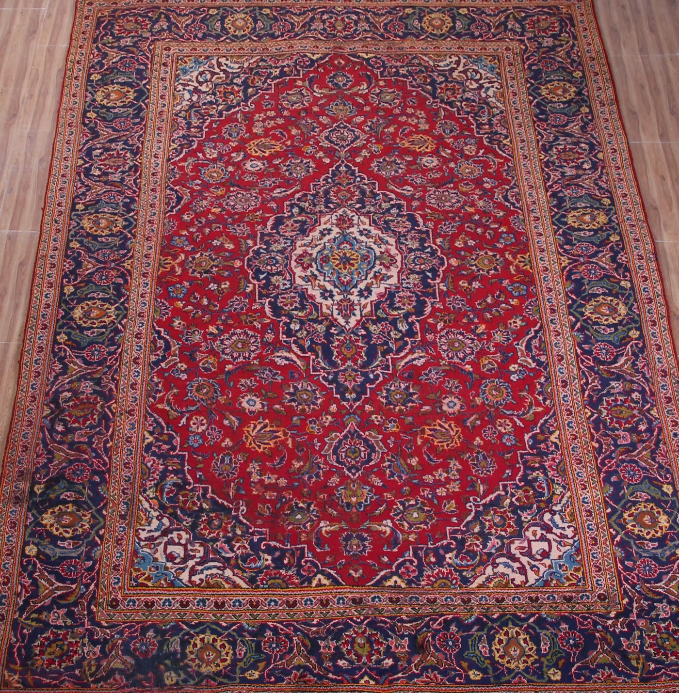 Vintage Kashan Persian Rug – Teal Aura