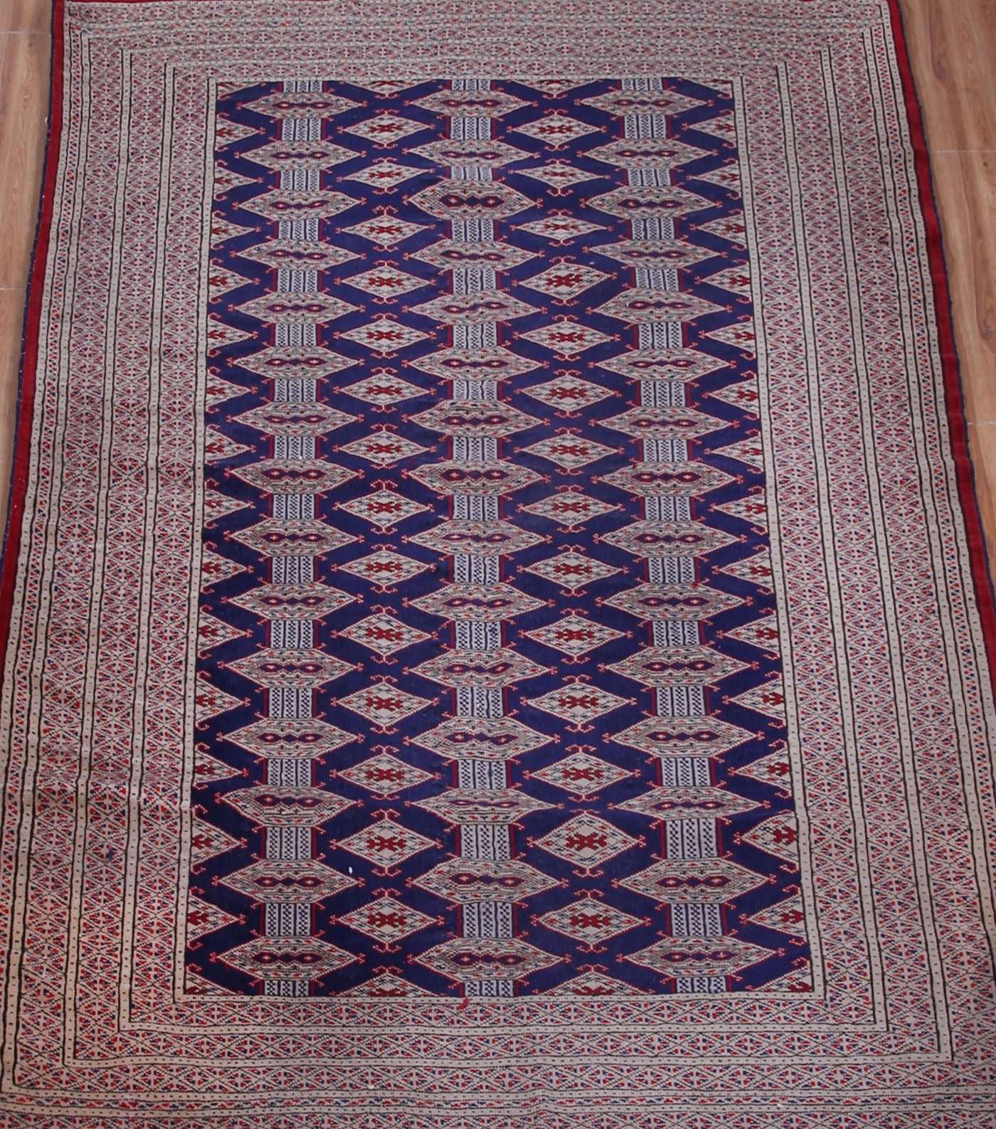 Vintage Turkmen Persian Rug – Sapphire Trellis
