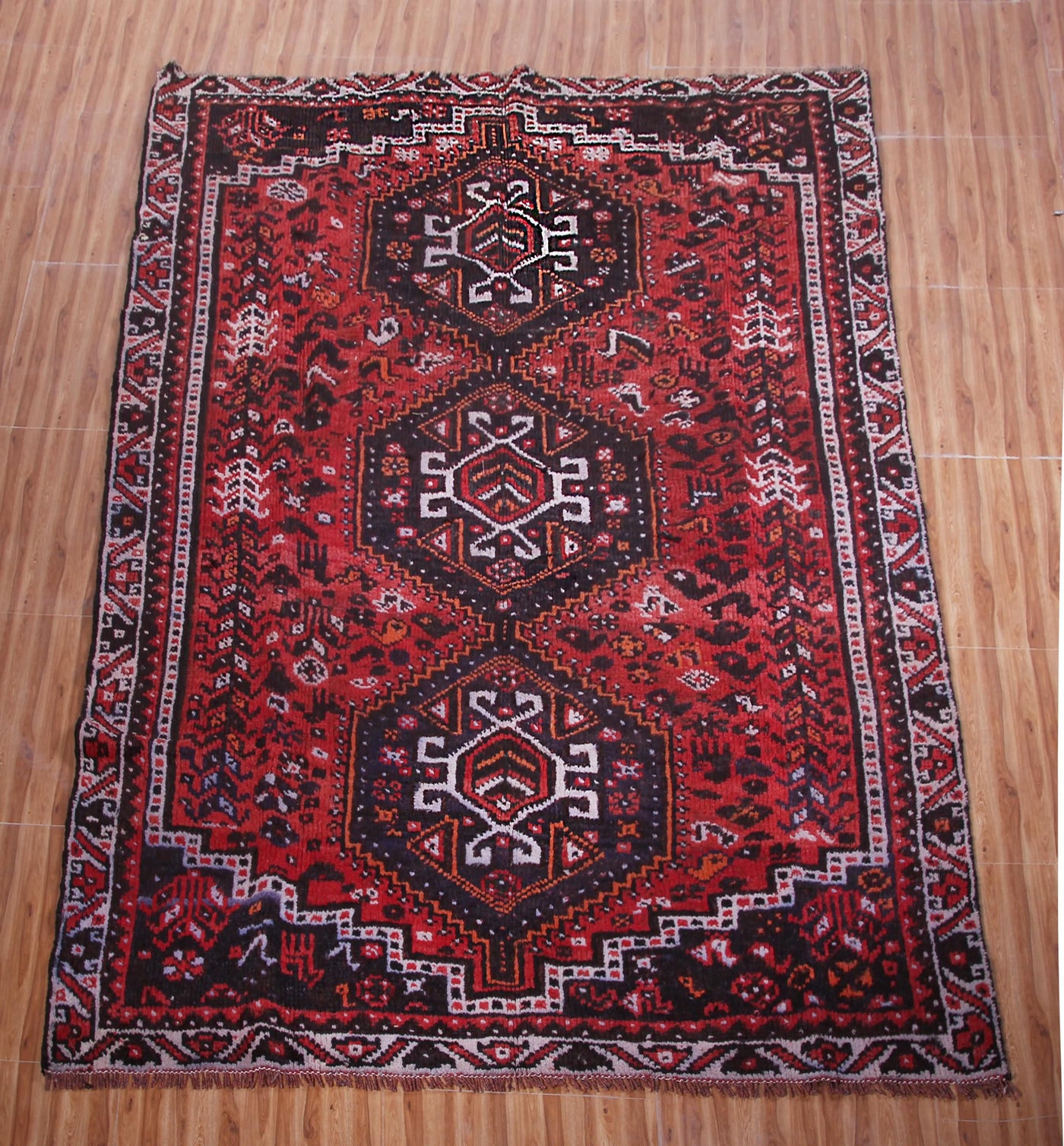 Vintage Shiraz Persian Rug – Midnight Triptych