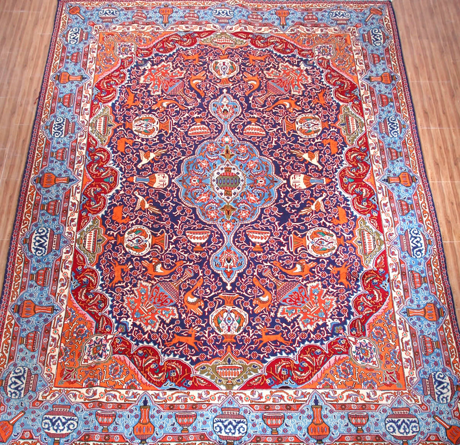 Large Kashmar Persian rug on wooden floor, hand knotted vintage wool