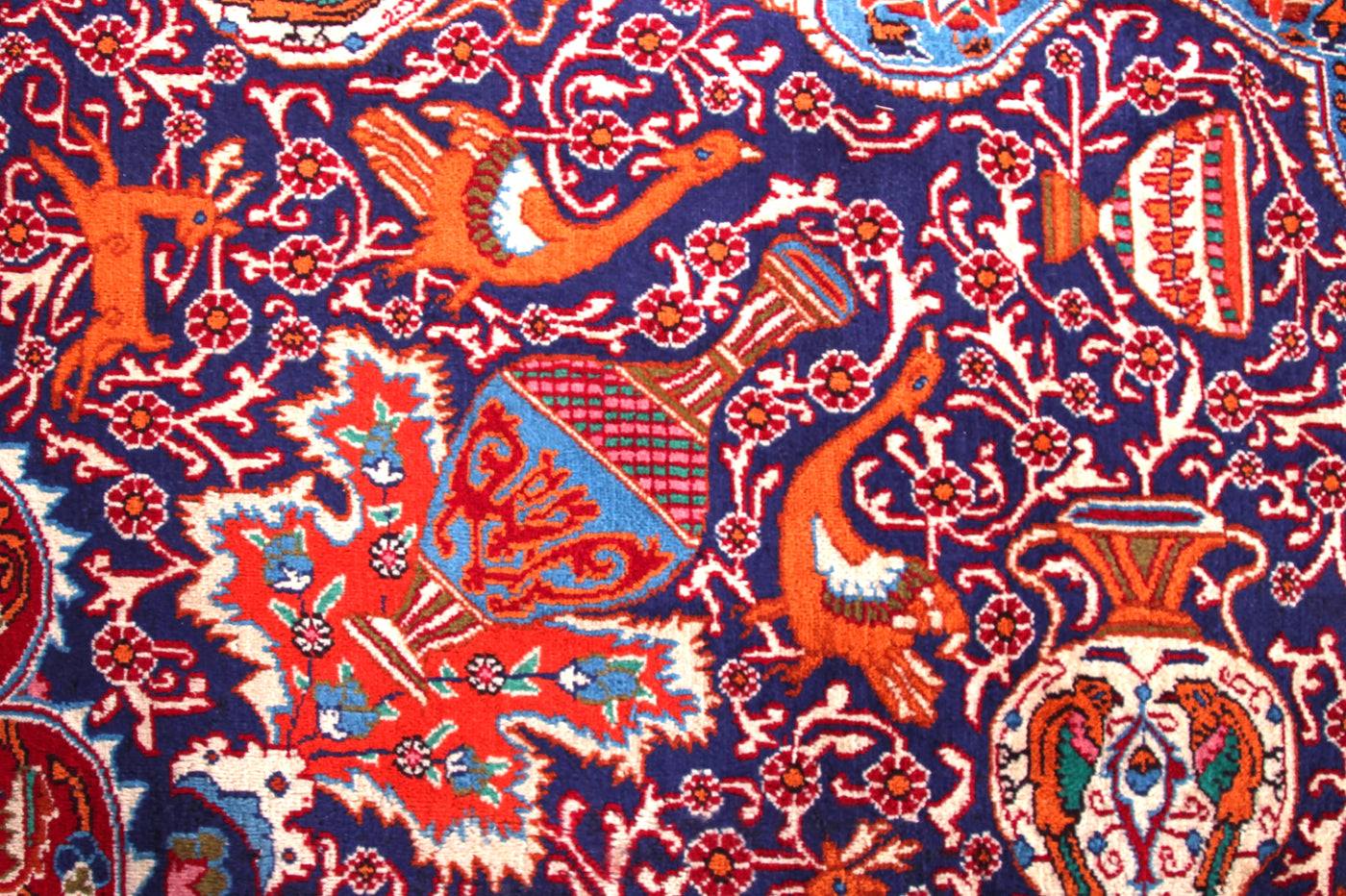 Persian Kashmar rug pattern detail, vintage hand knotted wool