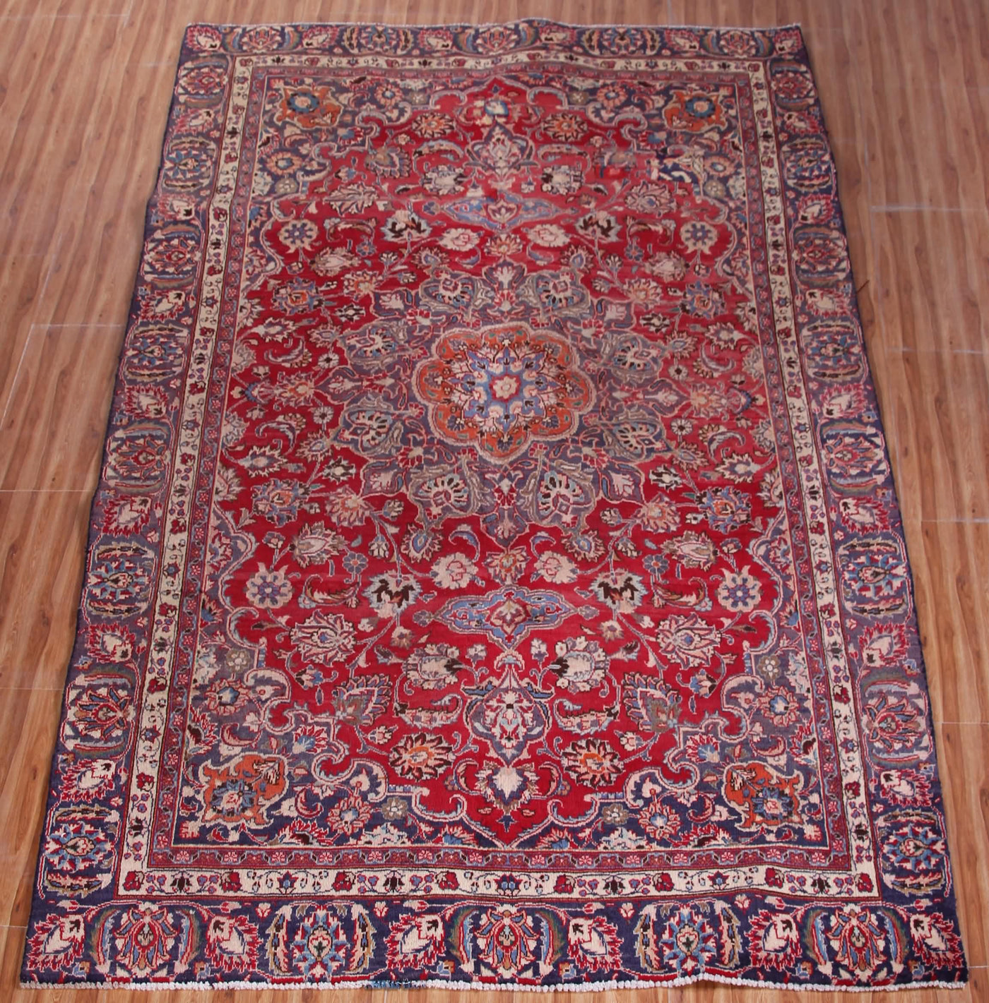 Vintage Mashad Persian Rug – Sapphire Crest