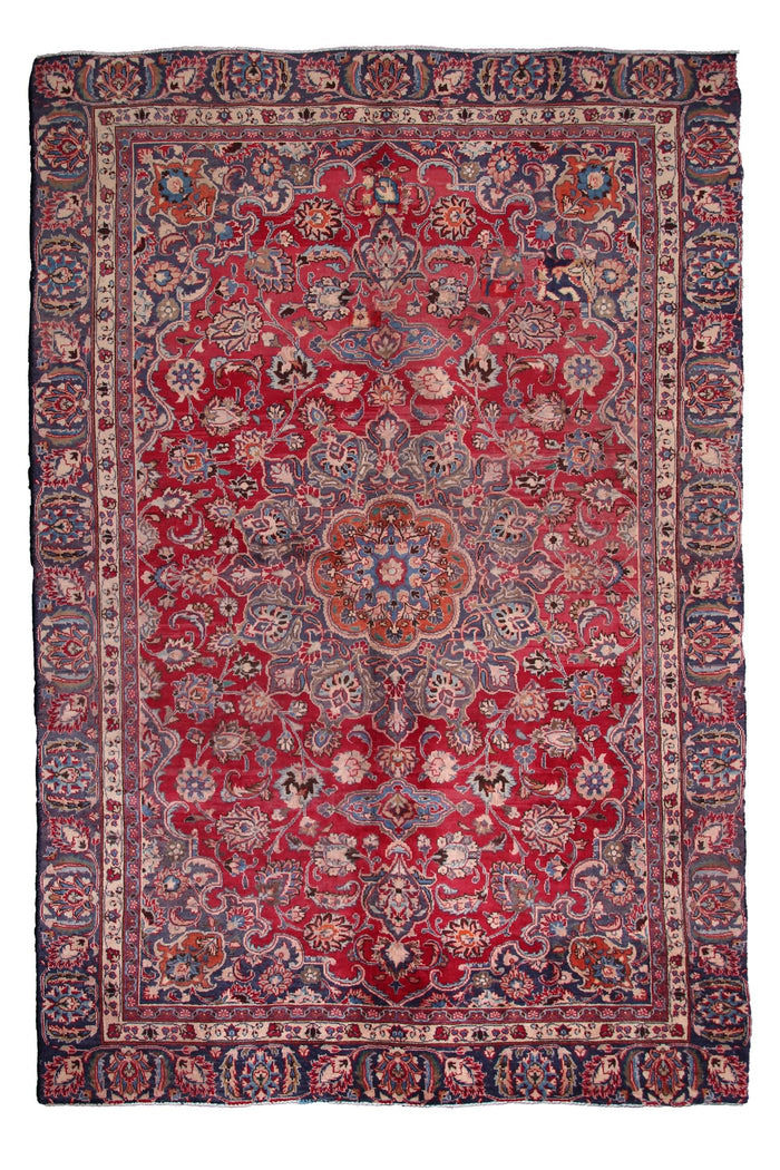 Vintage Mashad Persian Rug – Sapphire Crest