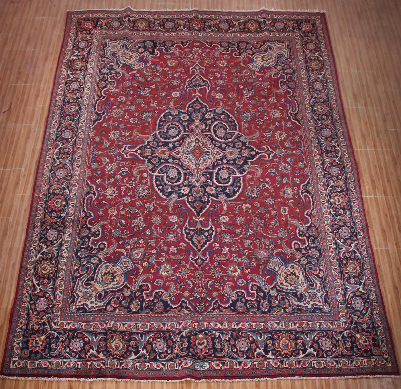 Vintage Mashad Persian Rug – Teal Triptych