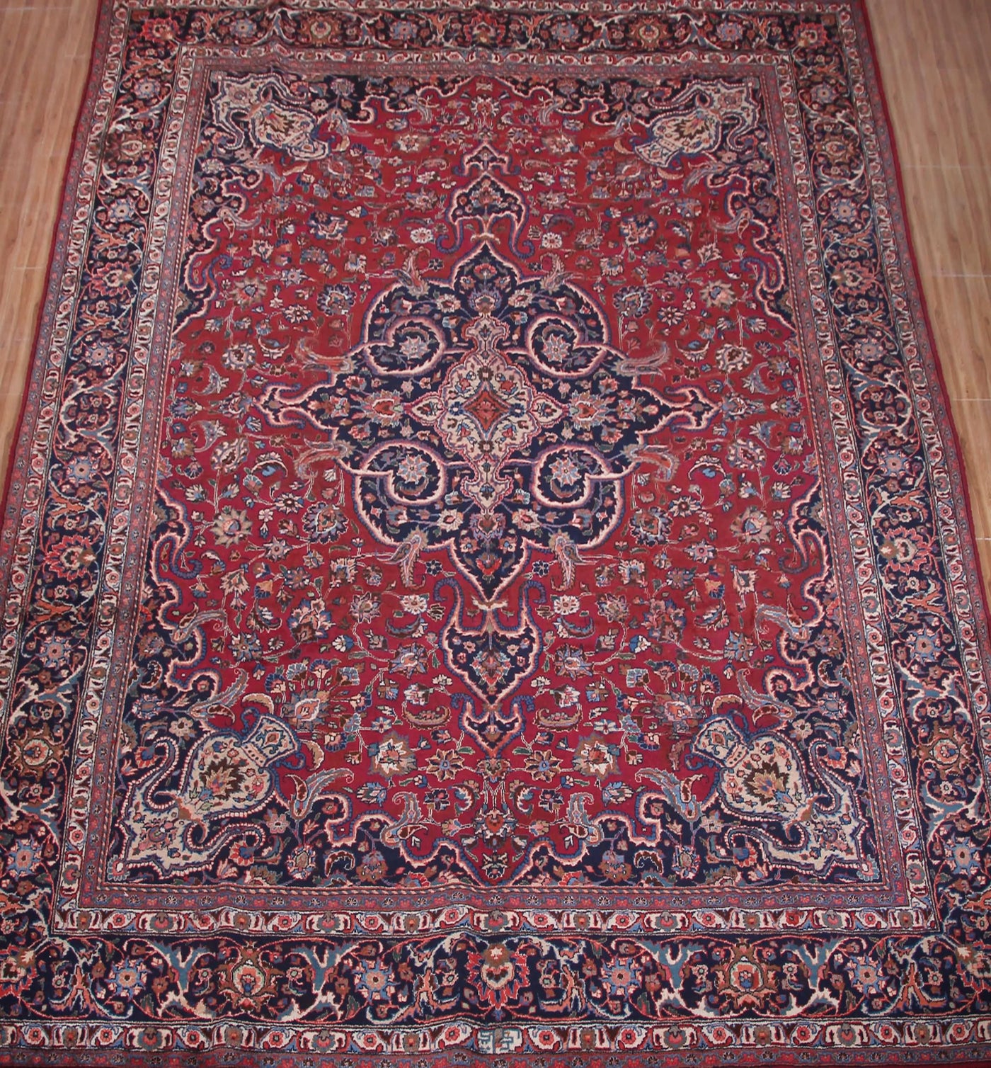 Vintage Mashad Persian Rug – Teal Triptych
