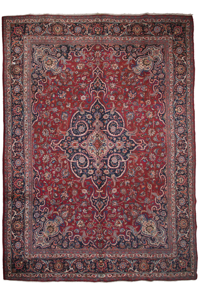 Vintage Mashad Persian Rug – Teal Triptych