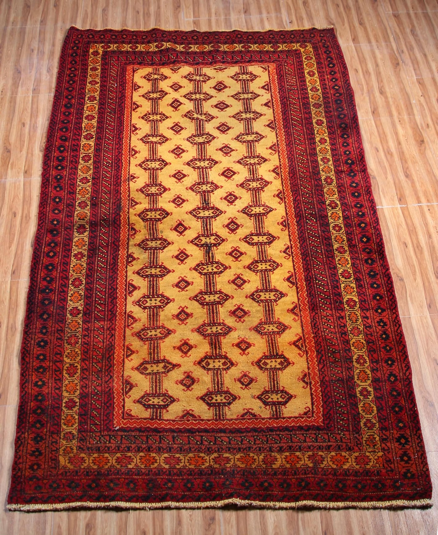 Vintage Turkmen Persian Rug – Crimson Star