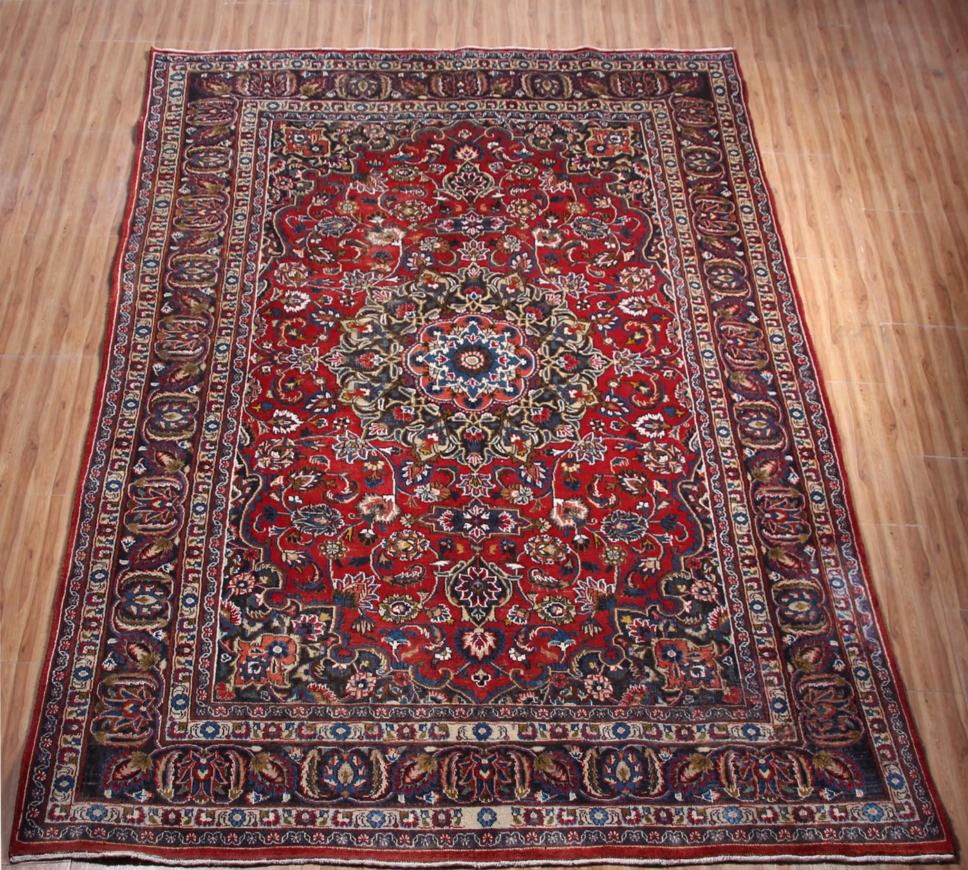 Vintage Mashad Persian Rug – Indigo Labyrinth
