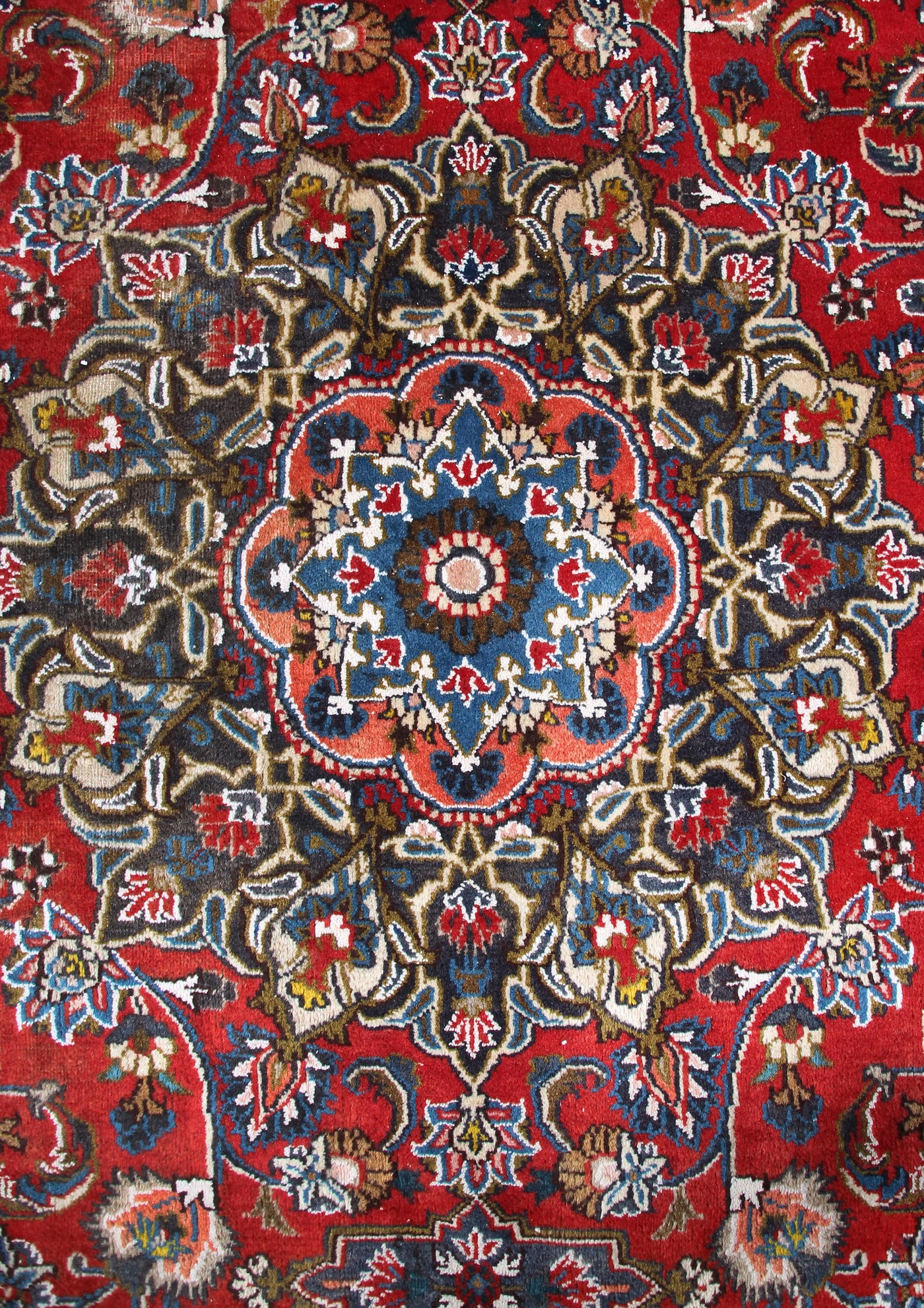 Vintage Mashad Persian Rug – Indigo Labyrinth