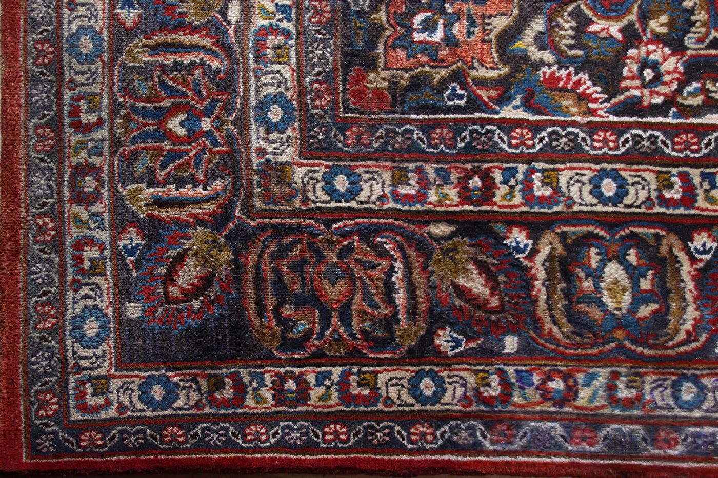 Vintage Mashad Persian Rug – Indigo Labyrinth