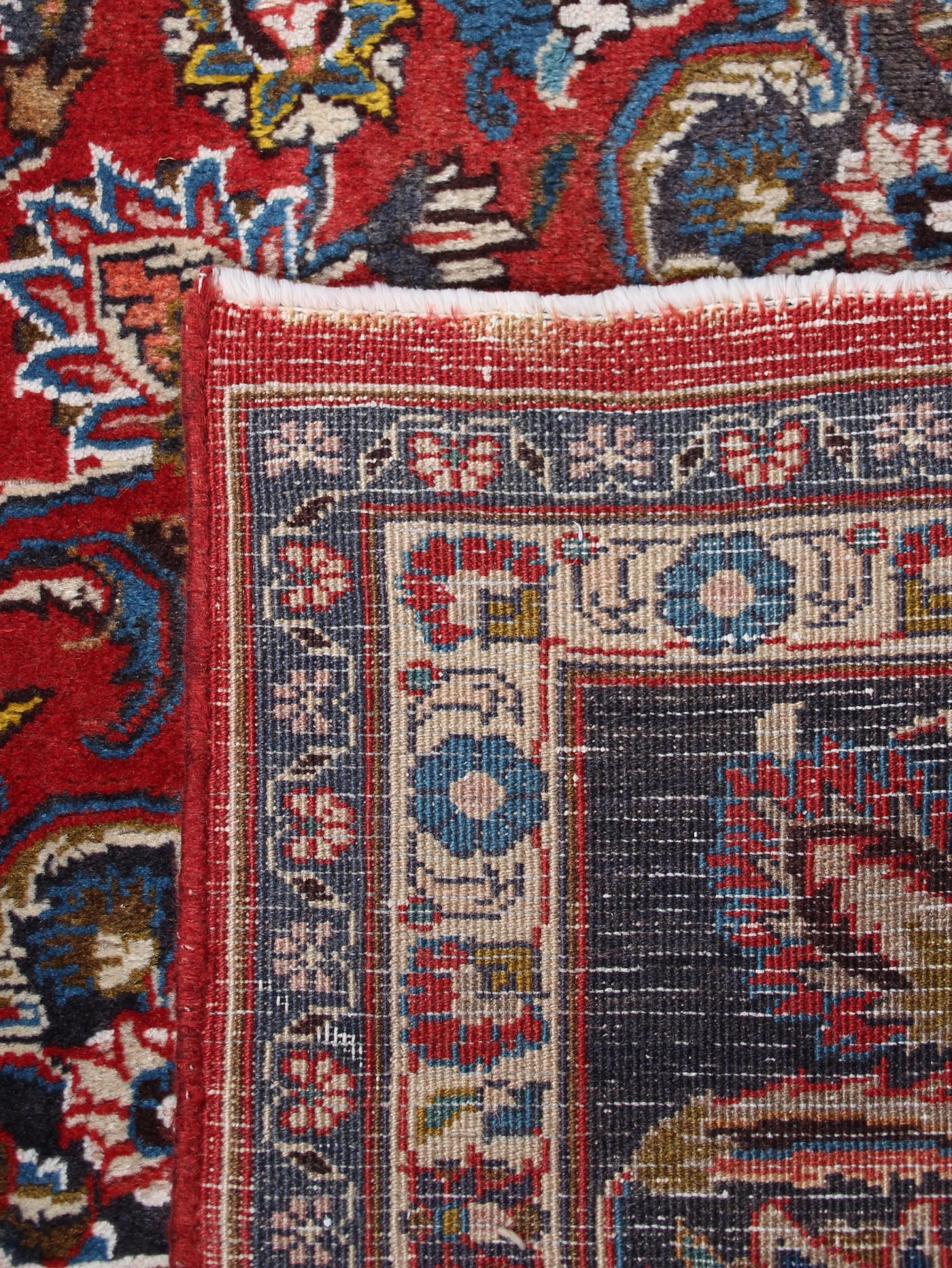 Vintage Mashad Persian Rug – Indigo Labyrinth