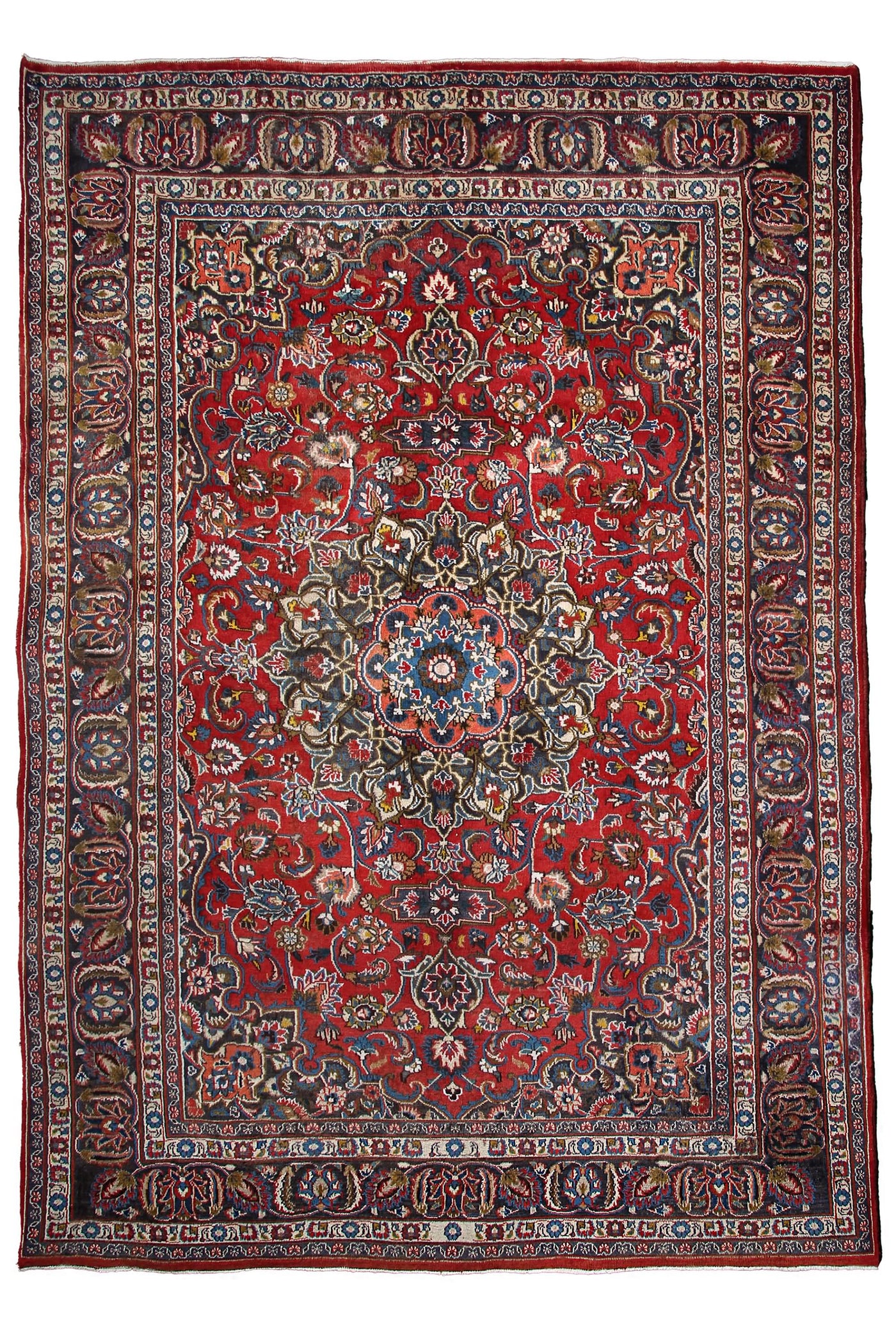 Vintage Mashad Persian Rug – Indigo Labyrinth