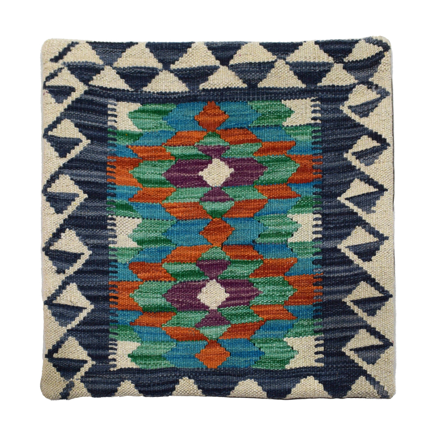 Chobi Kilim Cushion Cover – Teal Geometry