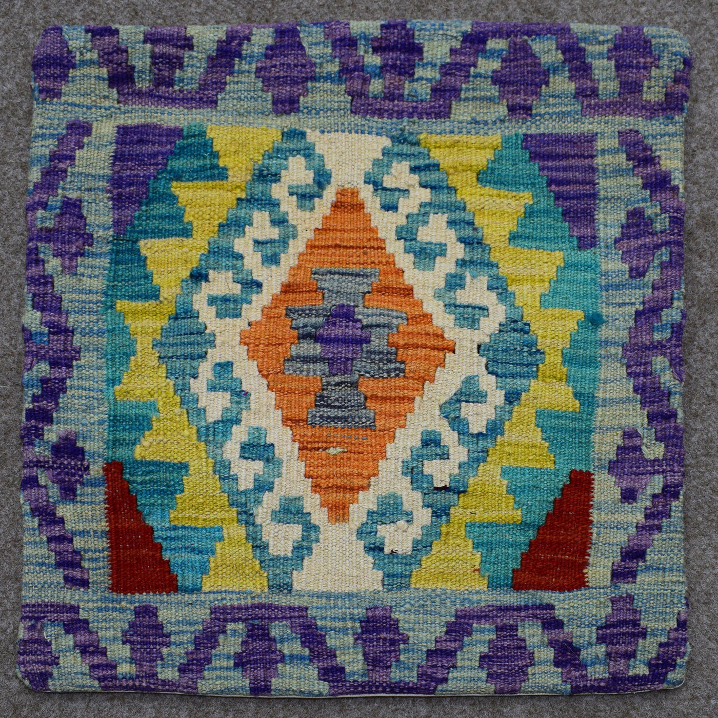 Hand woven cushion cover 45x45 cm with colorful geometric tribal pattern