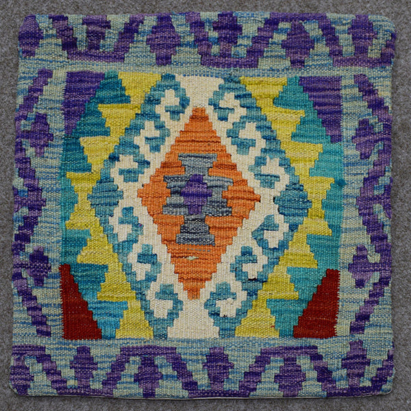 Hand woven cushion cover 45x45 cm with colorful geometric tribal pattern