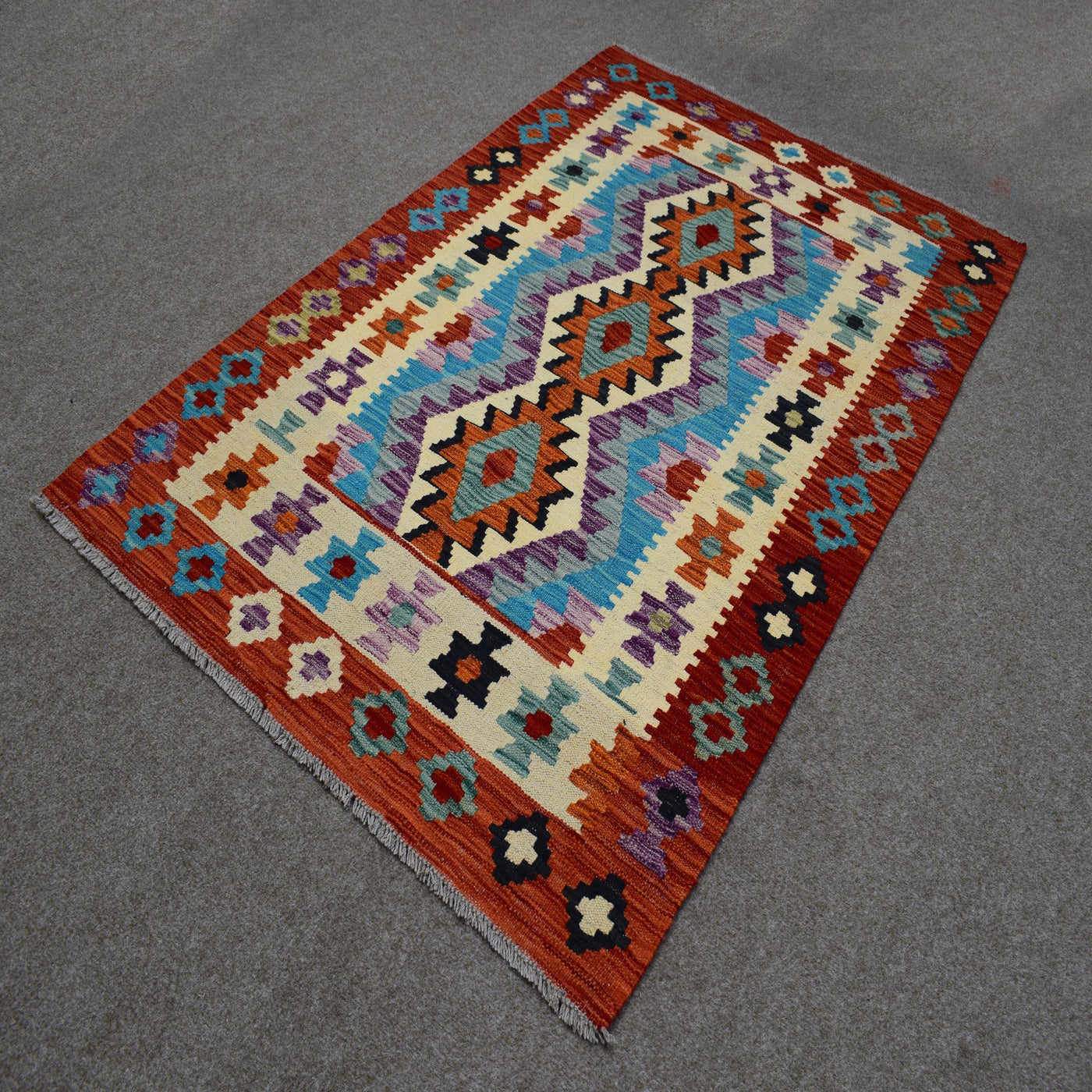Kilim Afghan Rug – Apricot Geometry