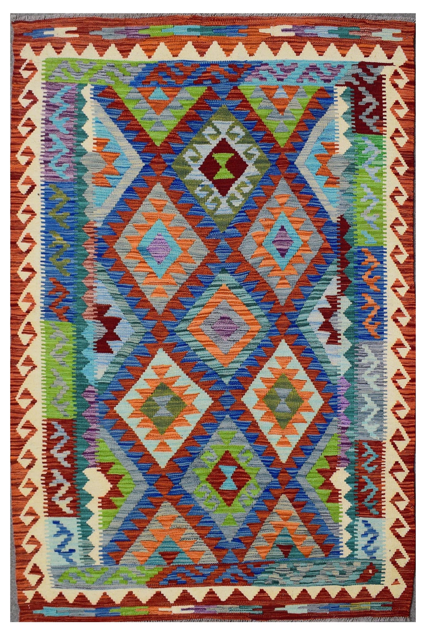 Kilim Afghan Rug – Persimmon Lattice