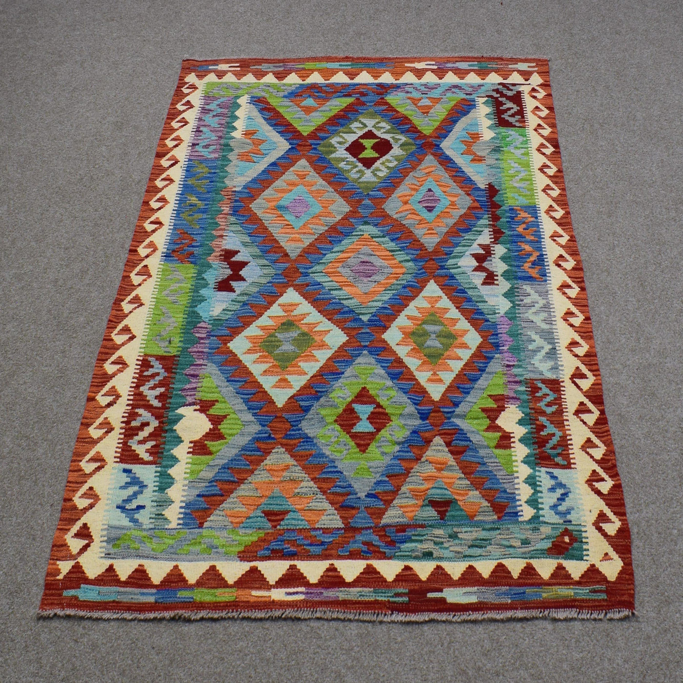Kilim Afghan Rug – Persimmon Lattice