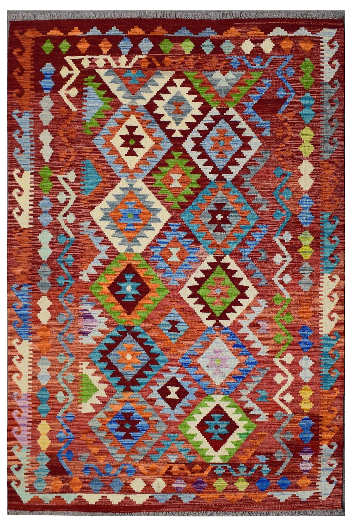 Kilim Afghan Rug – Apricot Trellis