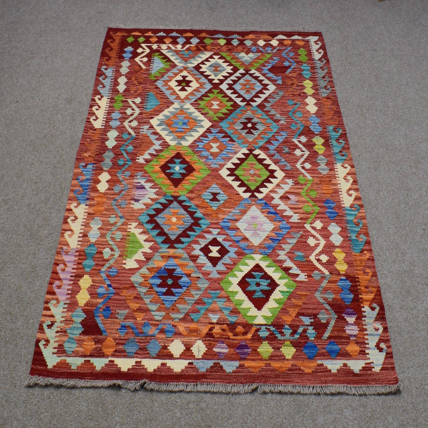 Kilim Afghan Rug – Apricot Trellis