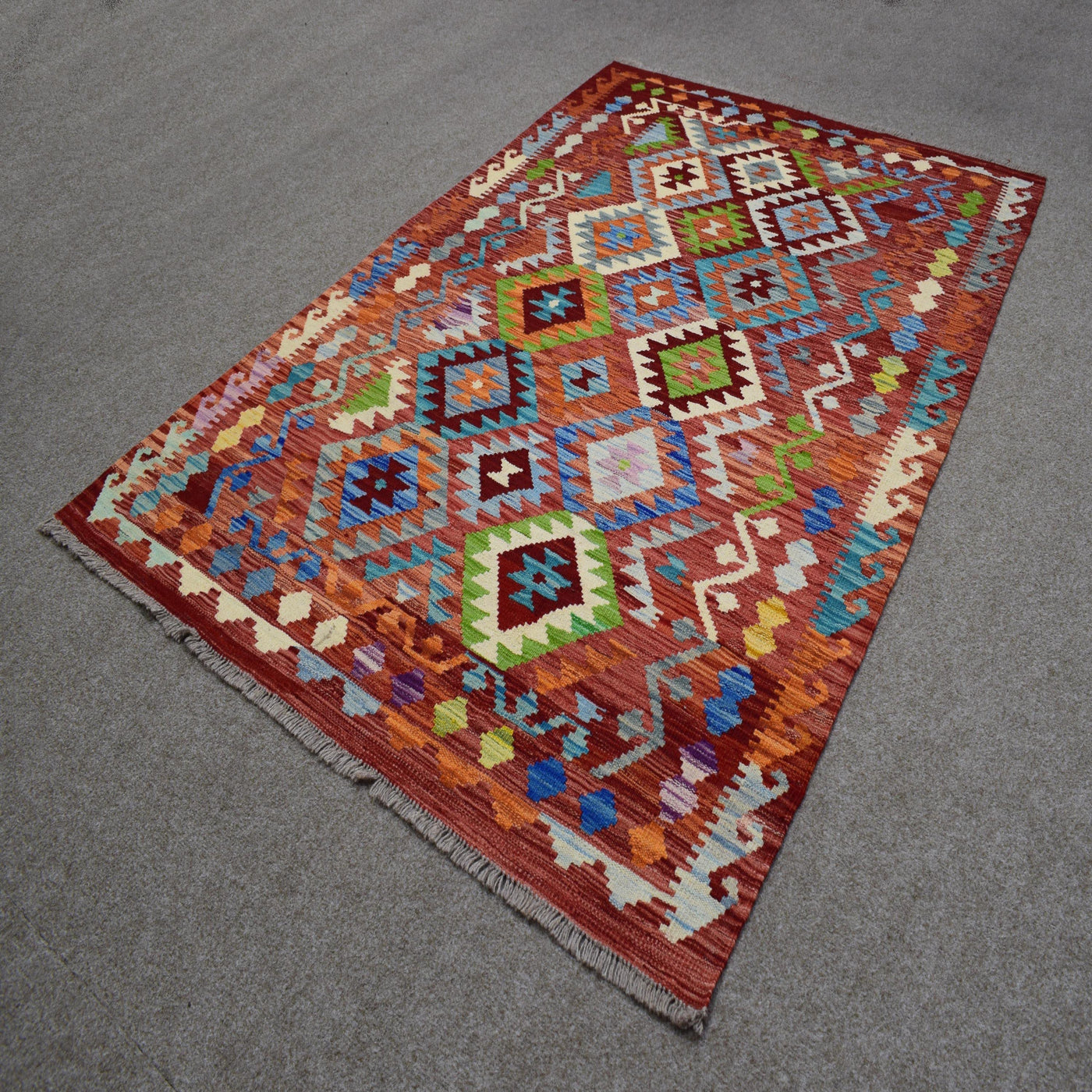 Kilim Afghan Rug – Apricot Trellis