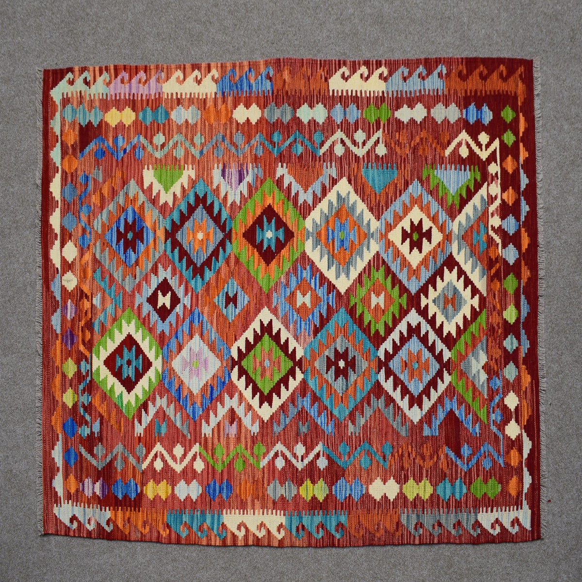 Kilim Afghan Rug – Apricot Trellis