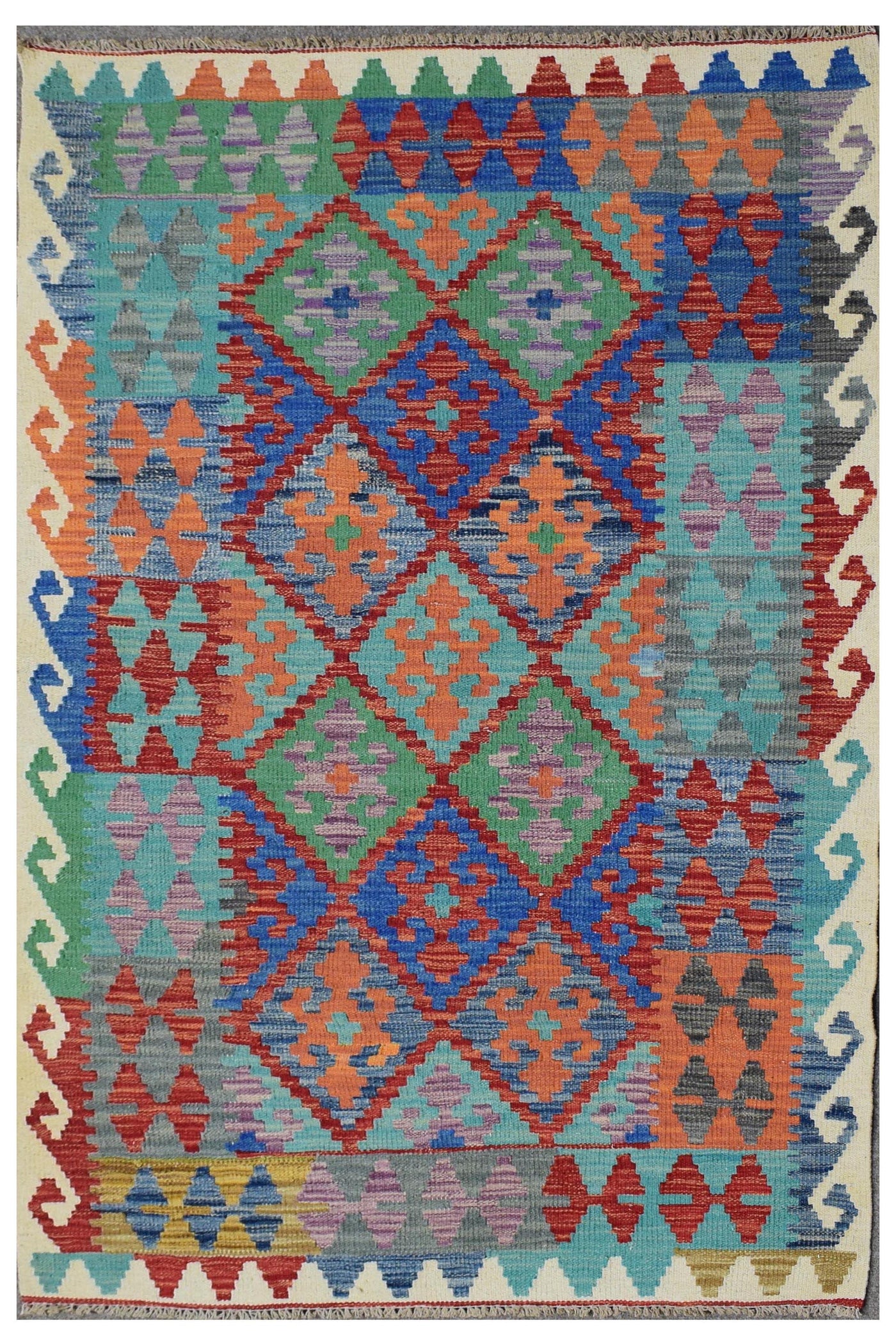 Kilim Afghan Rug – Azure Trellis