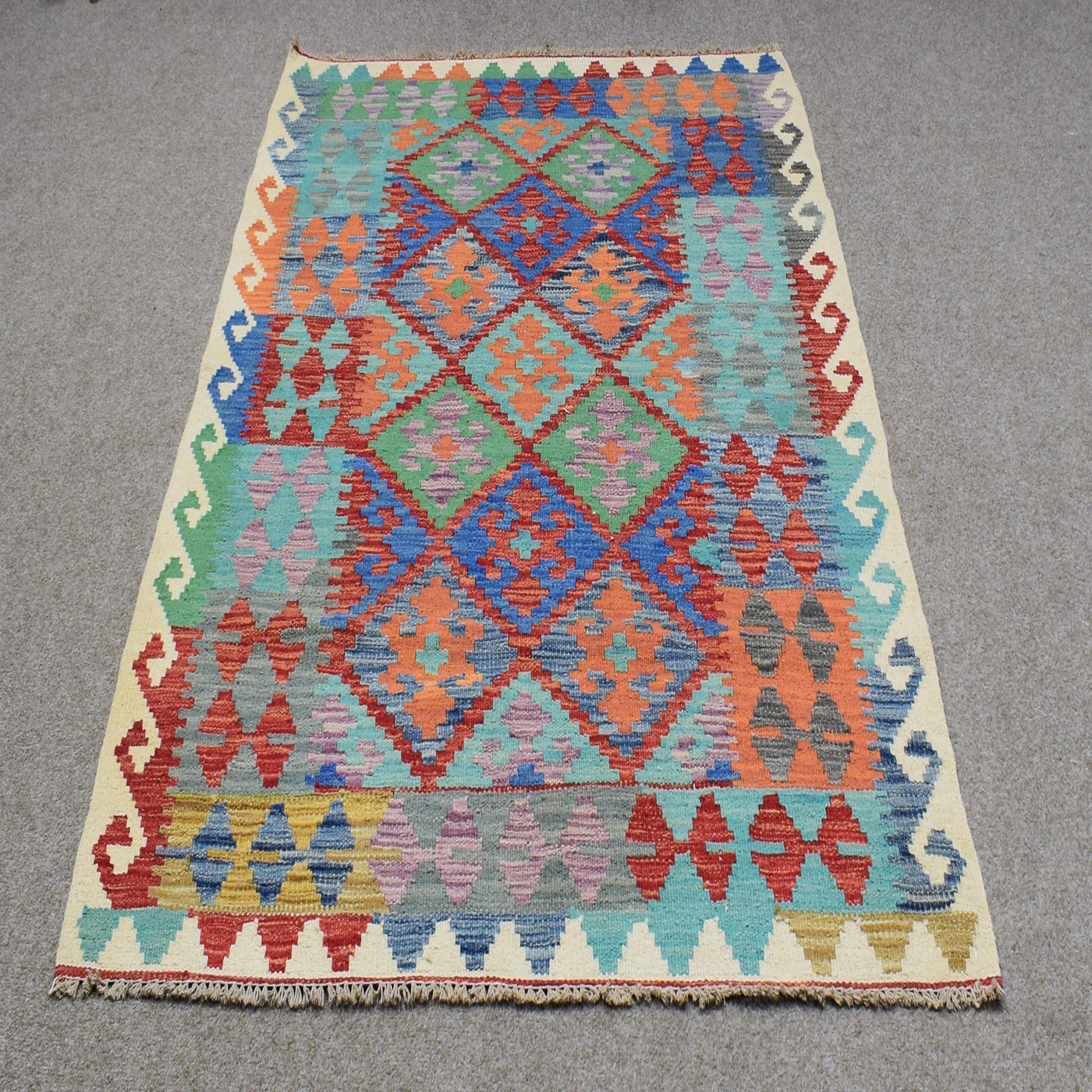 Kilim Afghan Rug – Azure Trellis