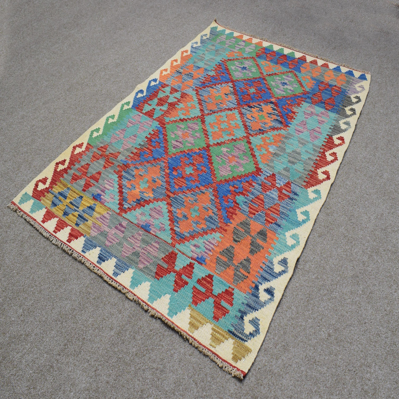 Kilim Afghan Rug – Azure Trellis