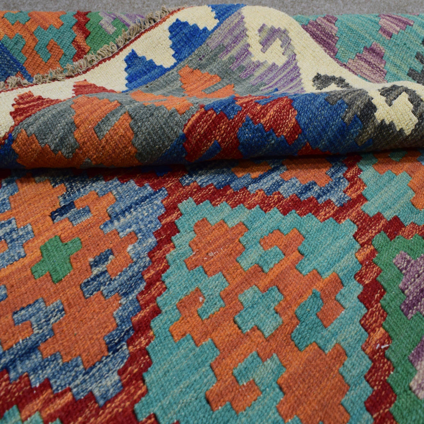 Kilim Afghan Rug – Azure Trellis