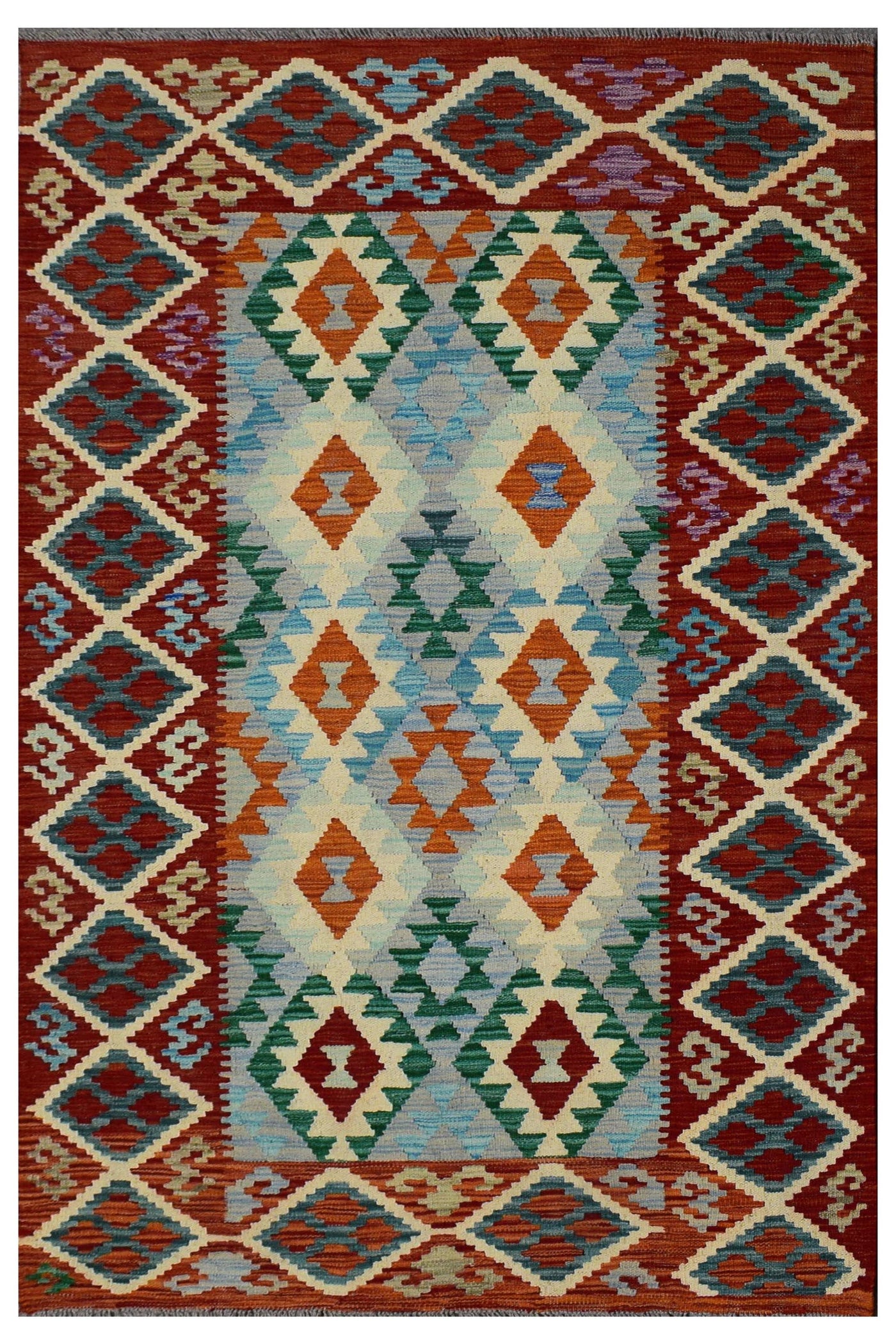 Kilim Afghan Rug – Coral Prism