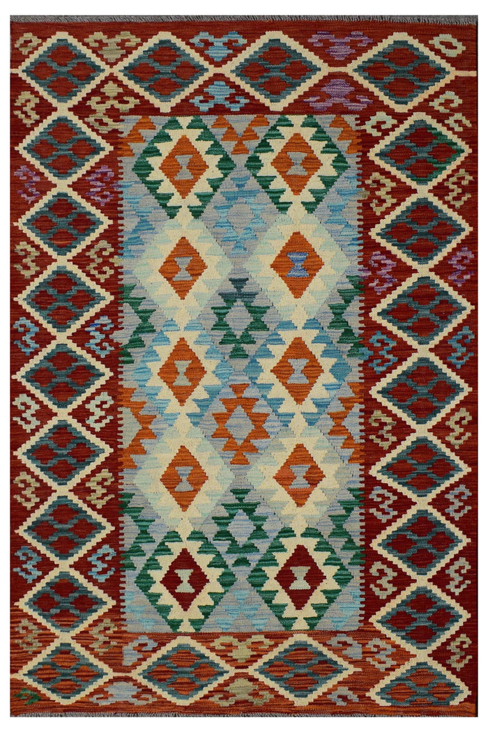 Kilim Afghan Rug – Coral Prism