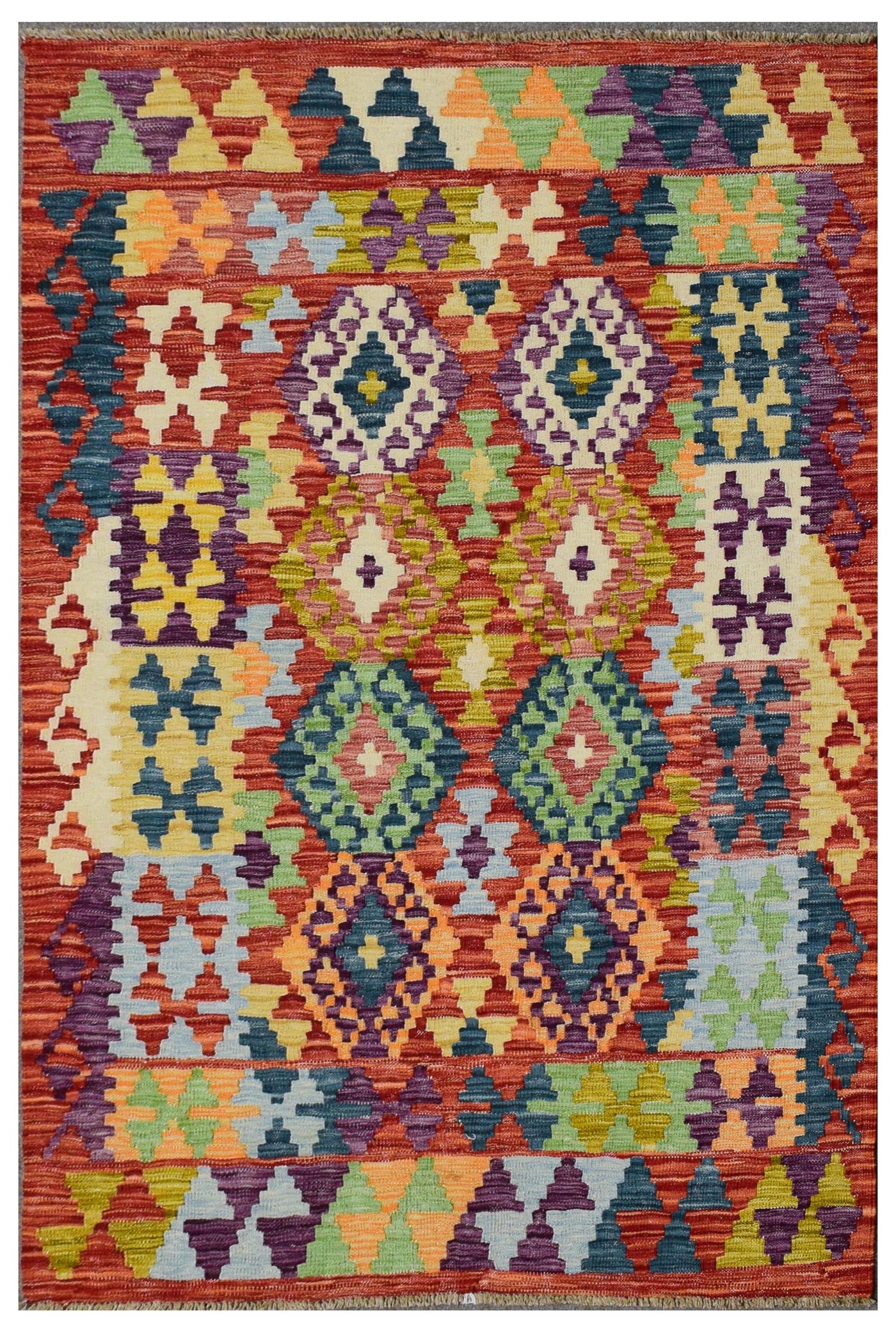 Kilim Afghan Rug – Rust Trellis