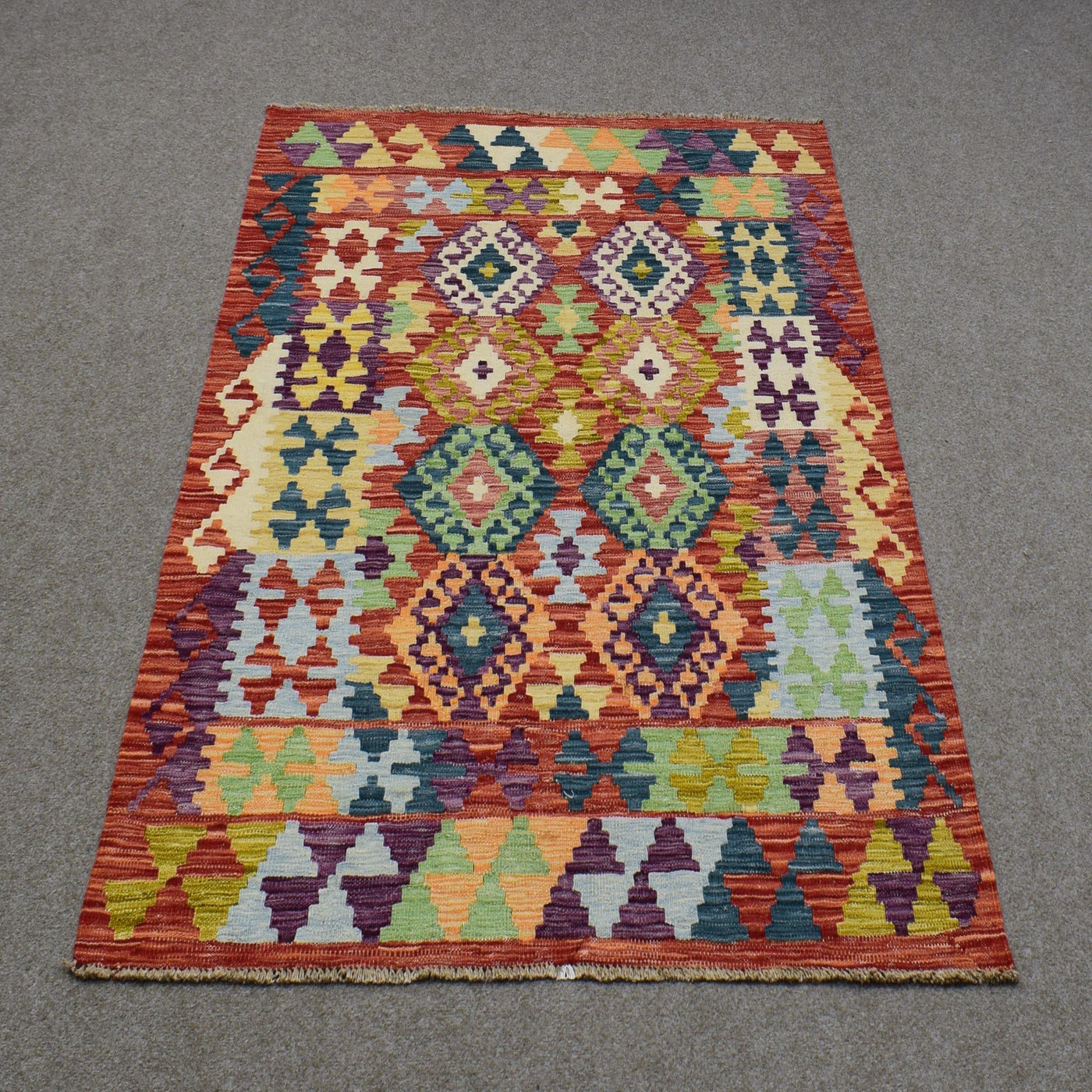 Kilim Afghan Rug – Rust Trellis