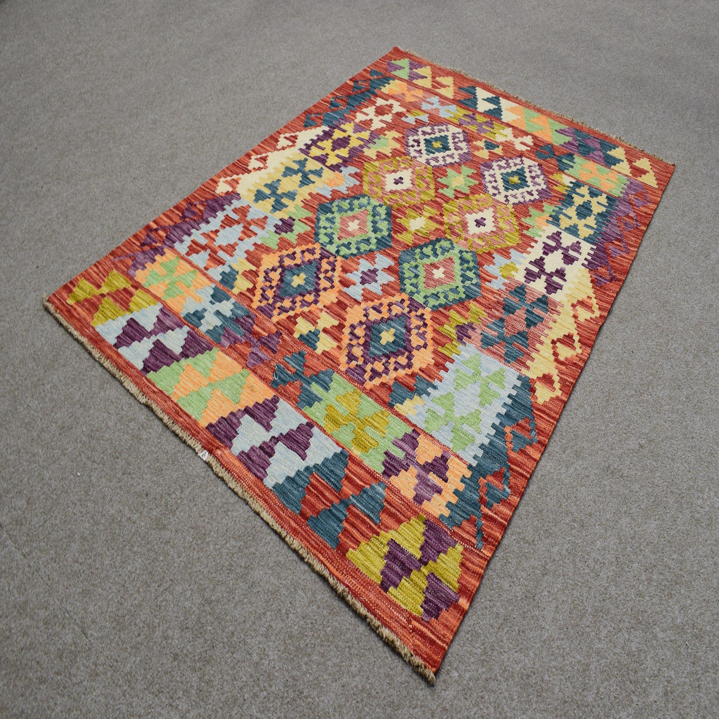 Kilim Afghan Rug – Rust Trellis