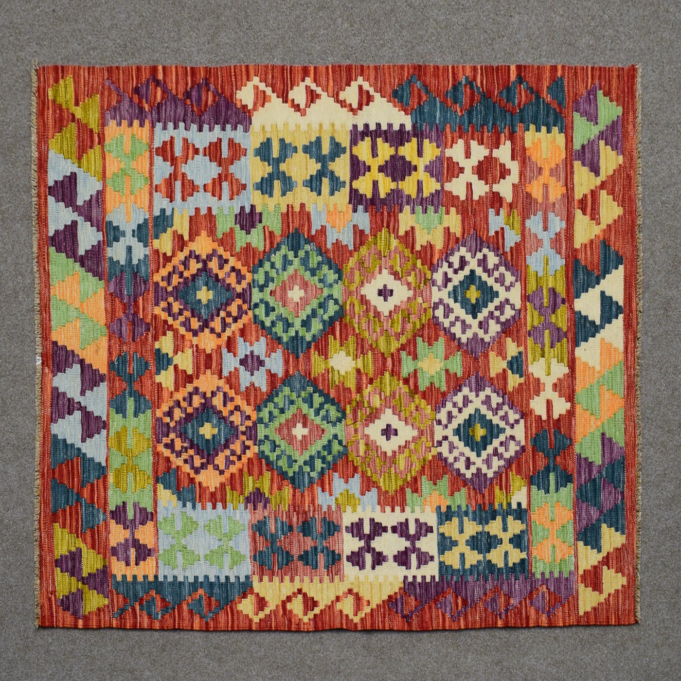Kilim Afghan Rug – Rust Trellis