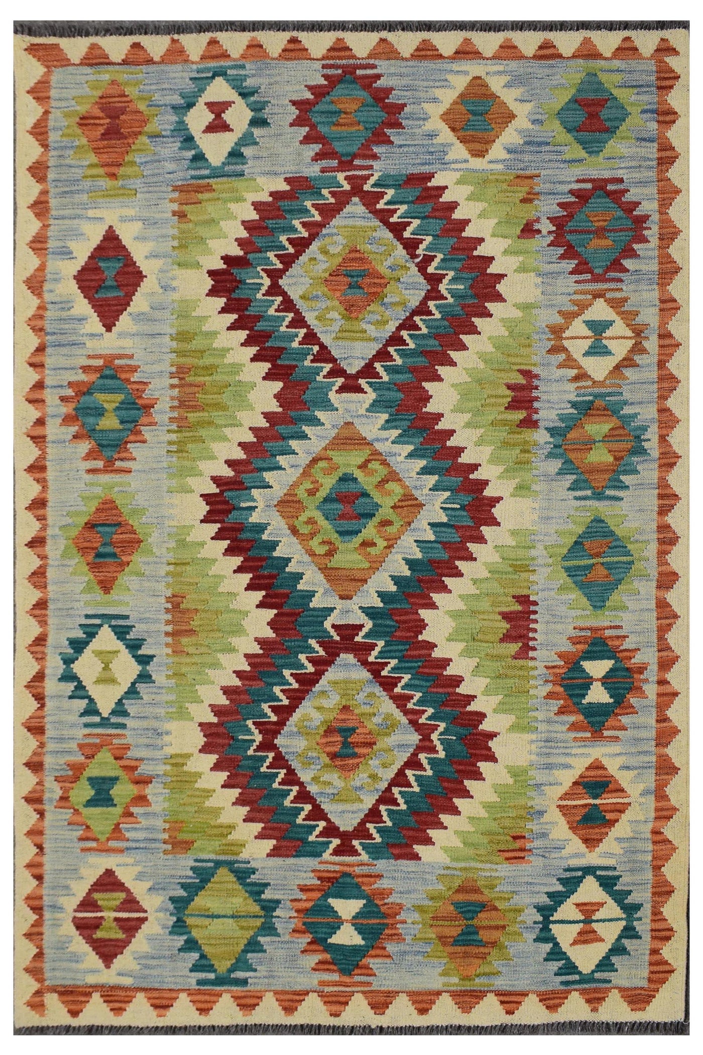 Kilim Afghan Rug – Cerulean Lattice