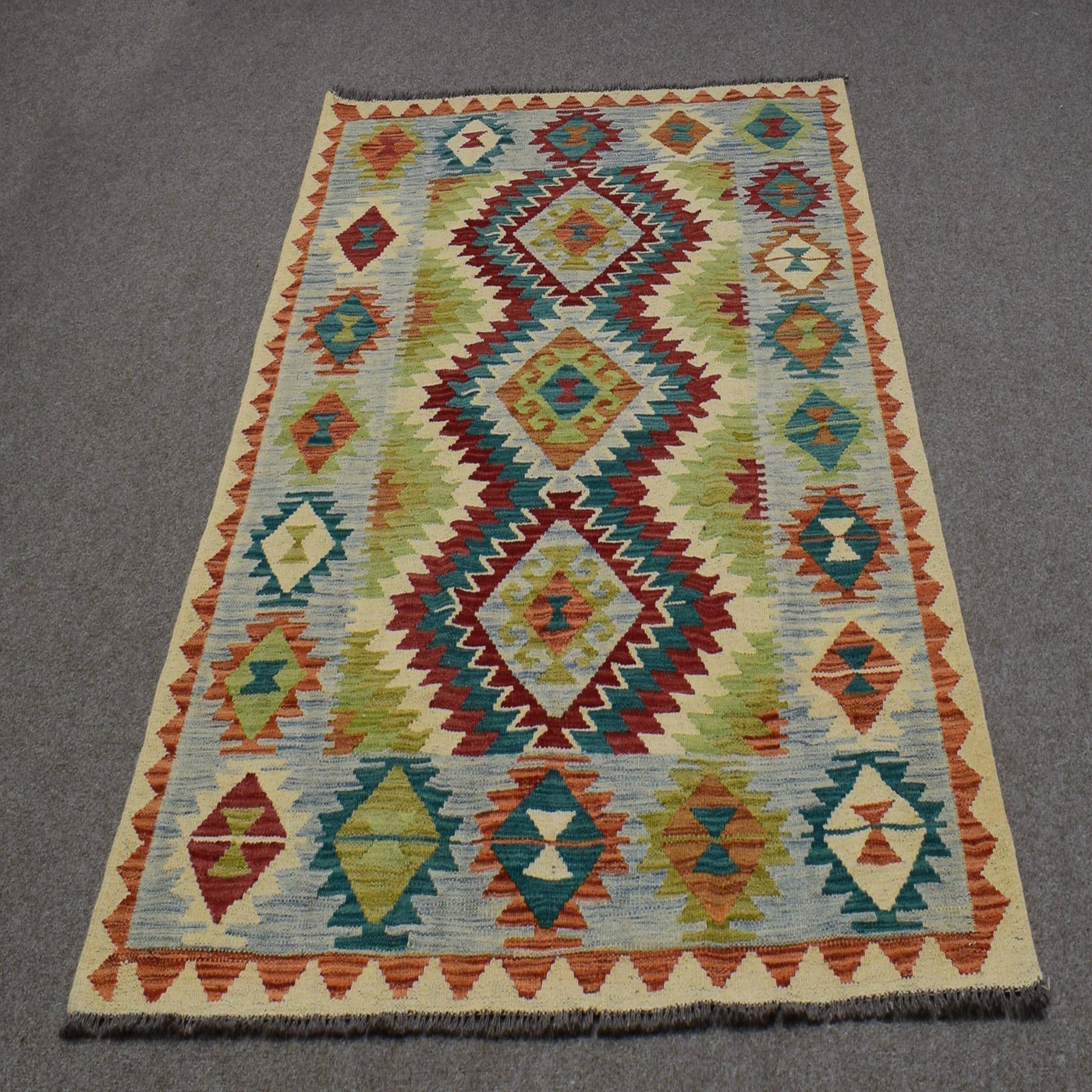 Kilim Afghan Rug – Cerulean Lattice