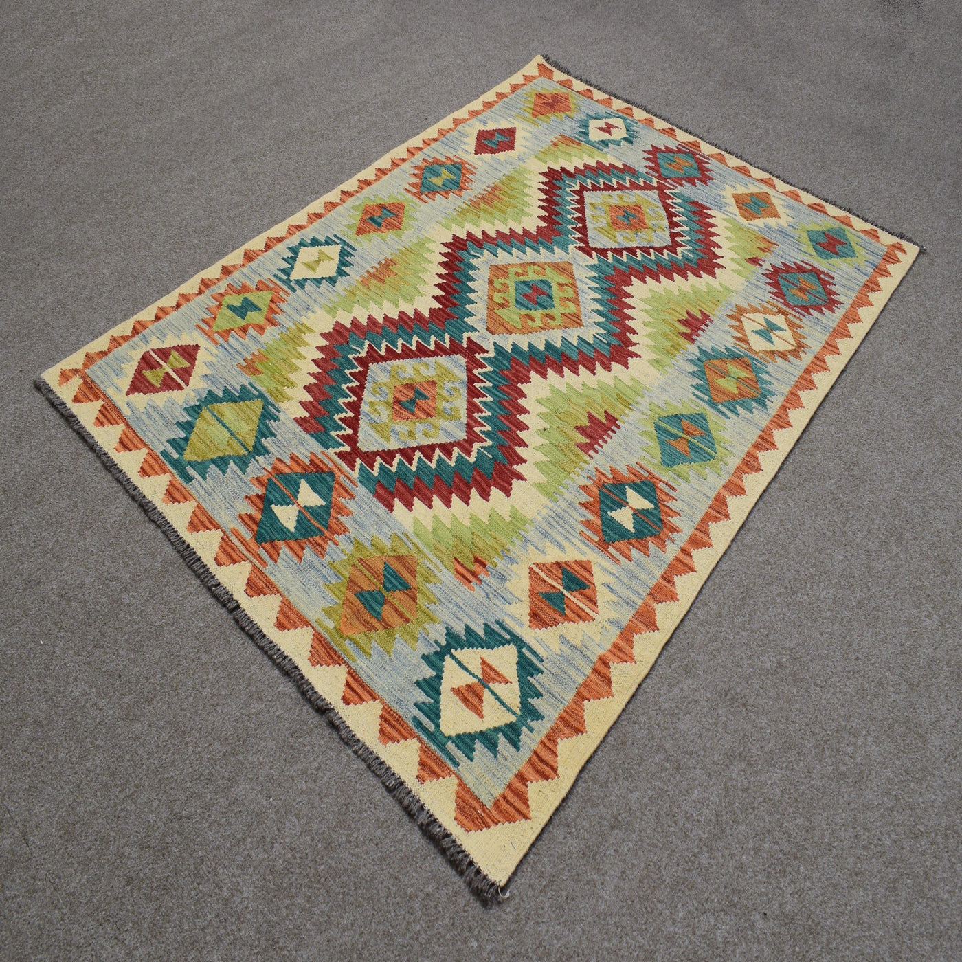 Kilim Afghan Rug – Cerulean Lattice