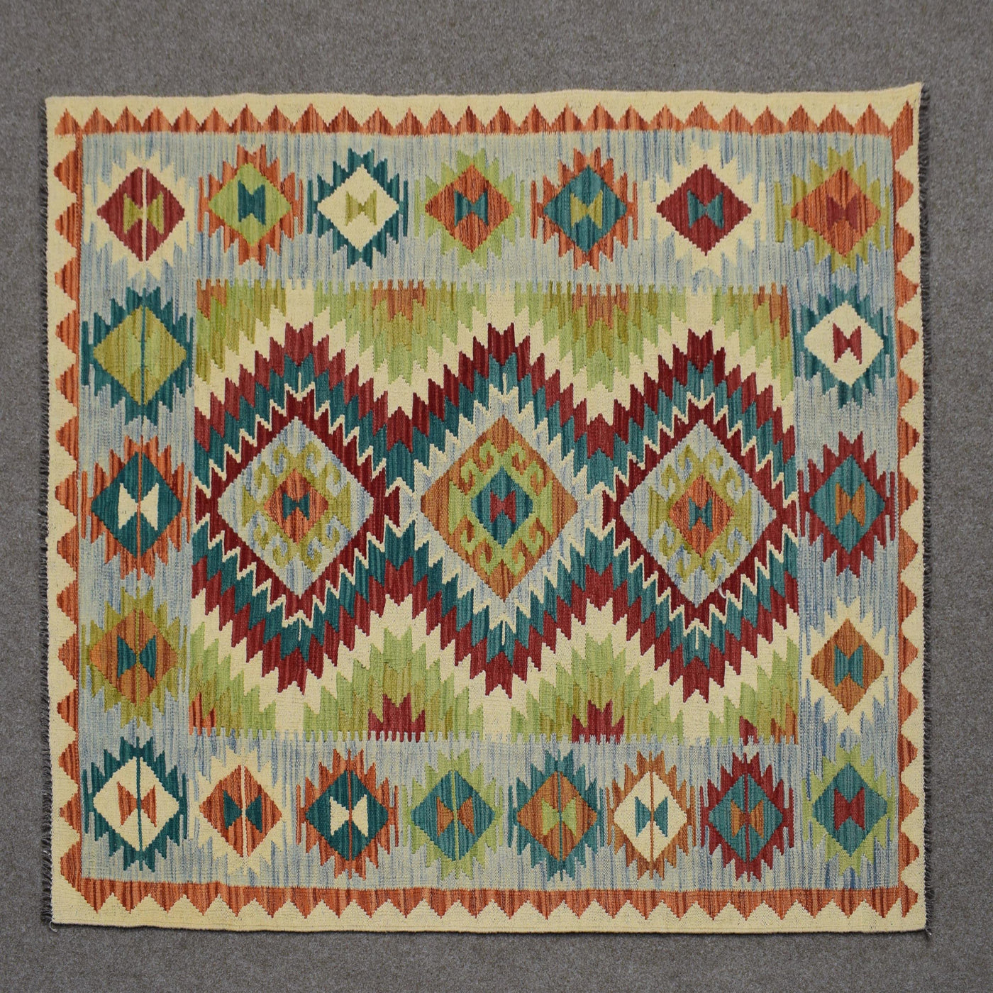 Kilim Afghan Rug – Cerulean Lattice