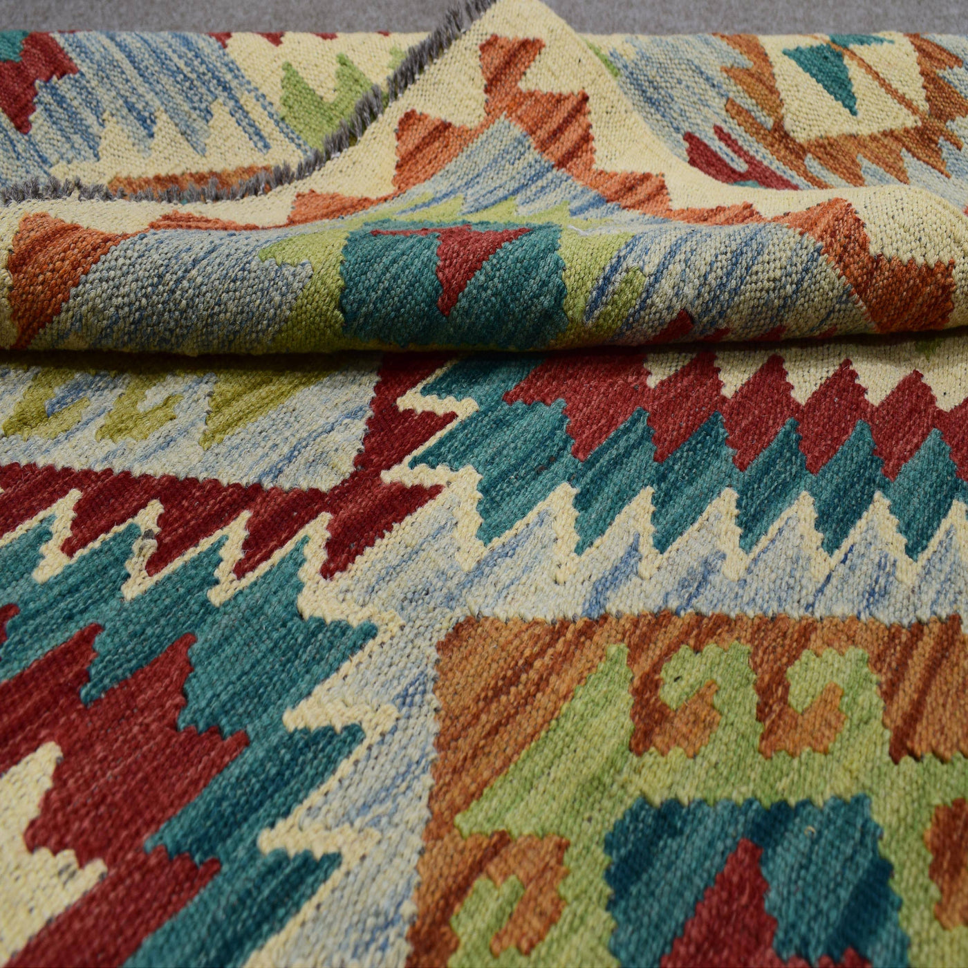 Kilim Afghan Rug – Cerulean Lattice