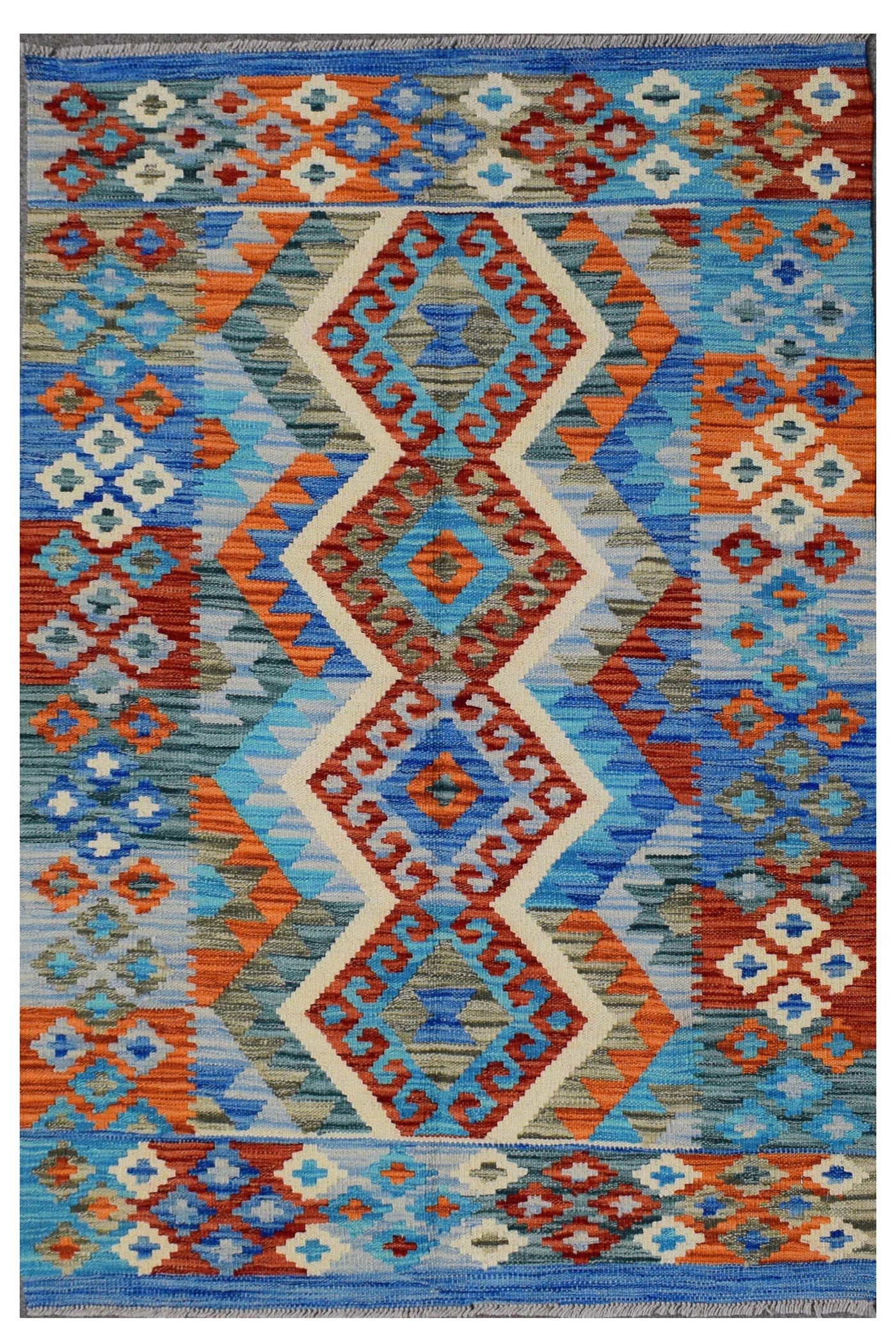 Kilim Afghan Rug – Cobalt Diamond